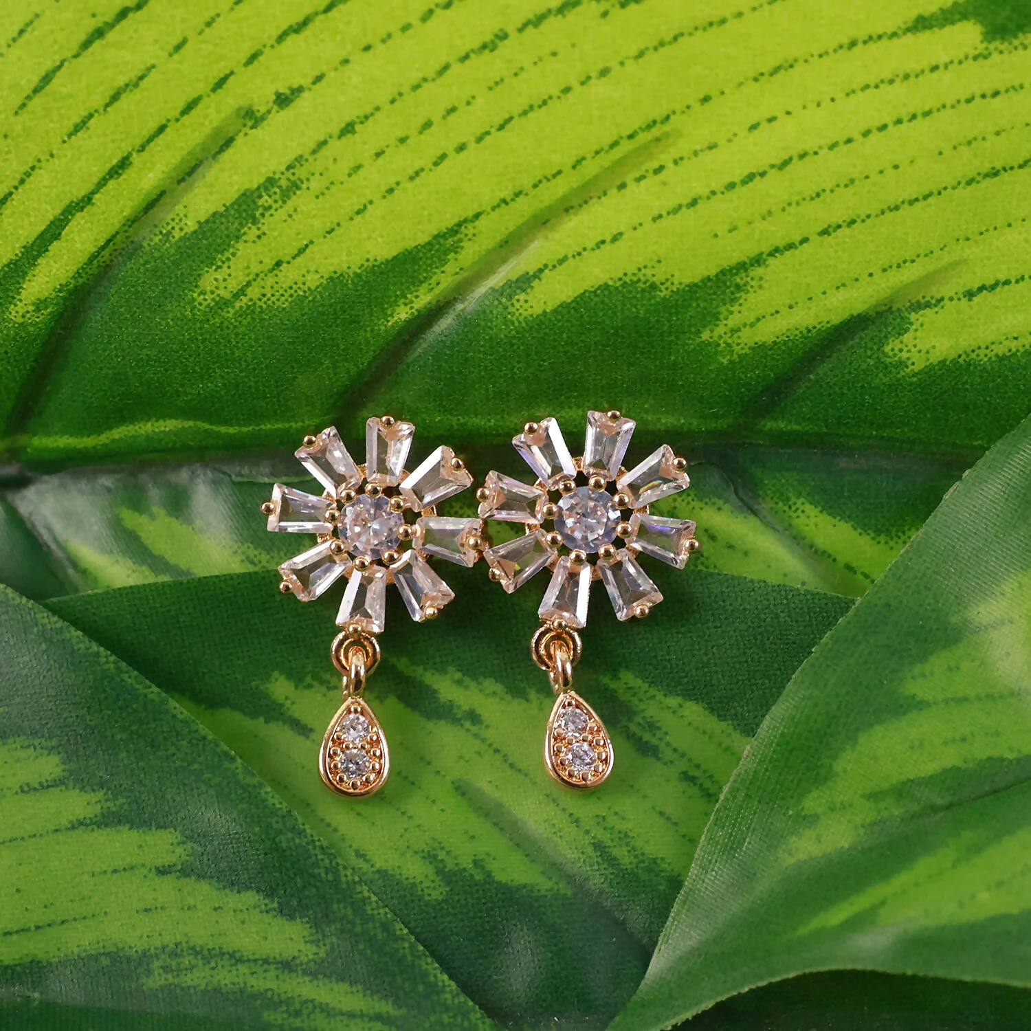 Floral Crystal Drop Earrings with Gold Finish for Festive & Party Wear - Image 4