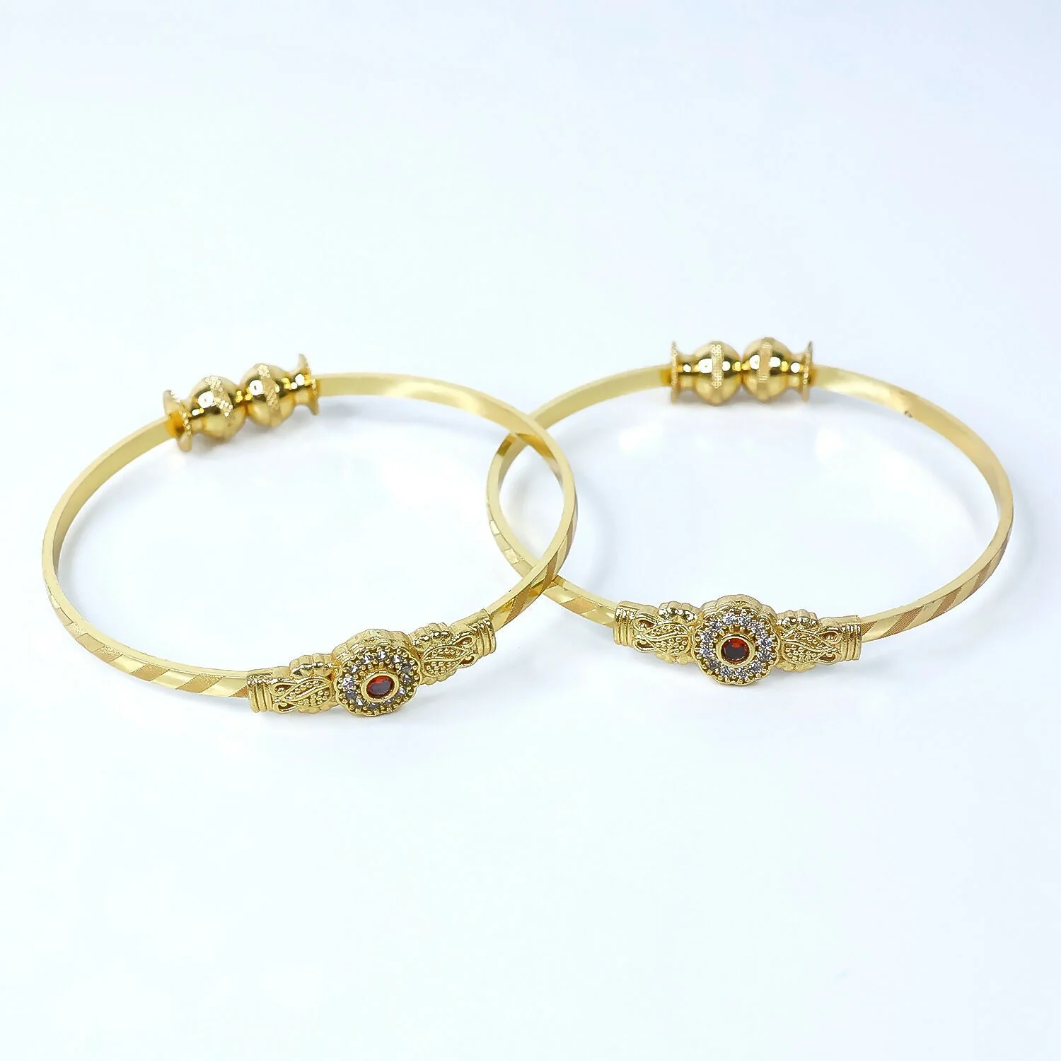 Floral Design Bangles with Stone Center and Beaded Accents - Image 4