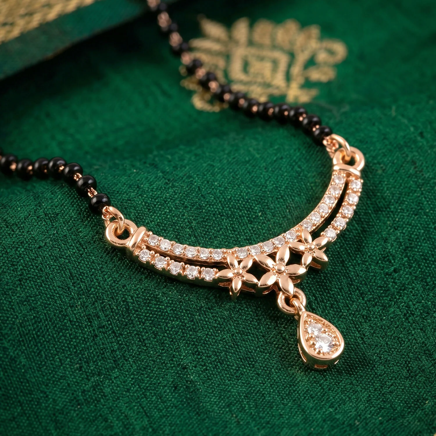 Floral Design Mangalsutra Necklace with Teardrop Pendant 1 Pc - Image 2