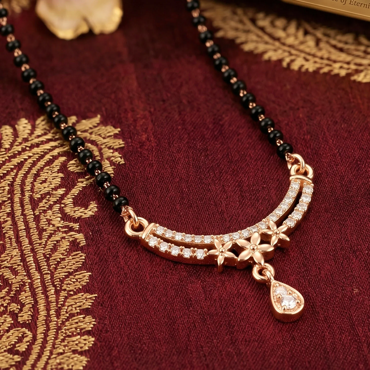 Floral Design Mangalsutra Necklace with Teardrop Pendant 1 Pc - Image 4