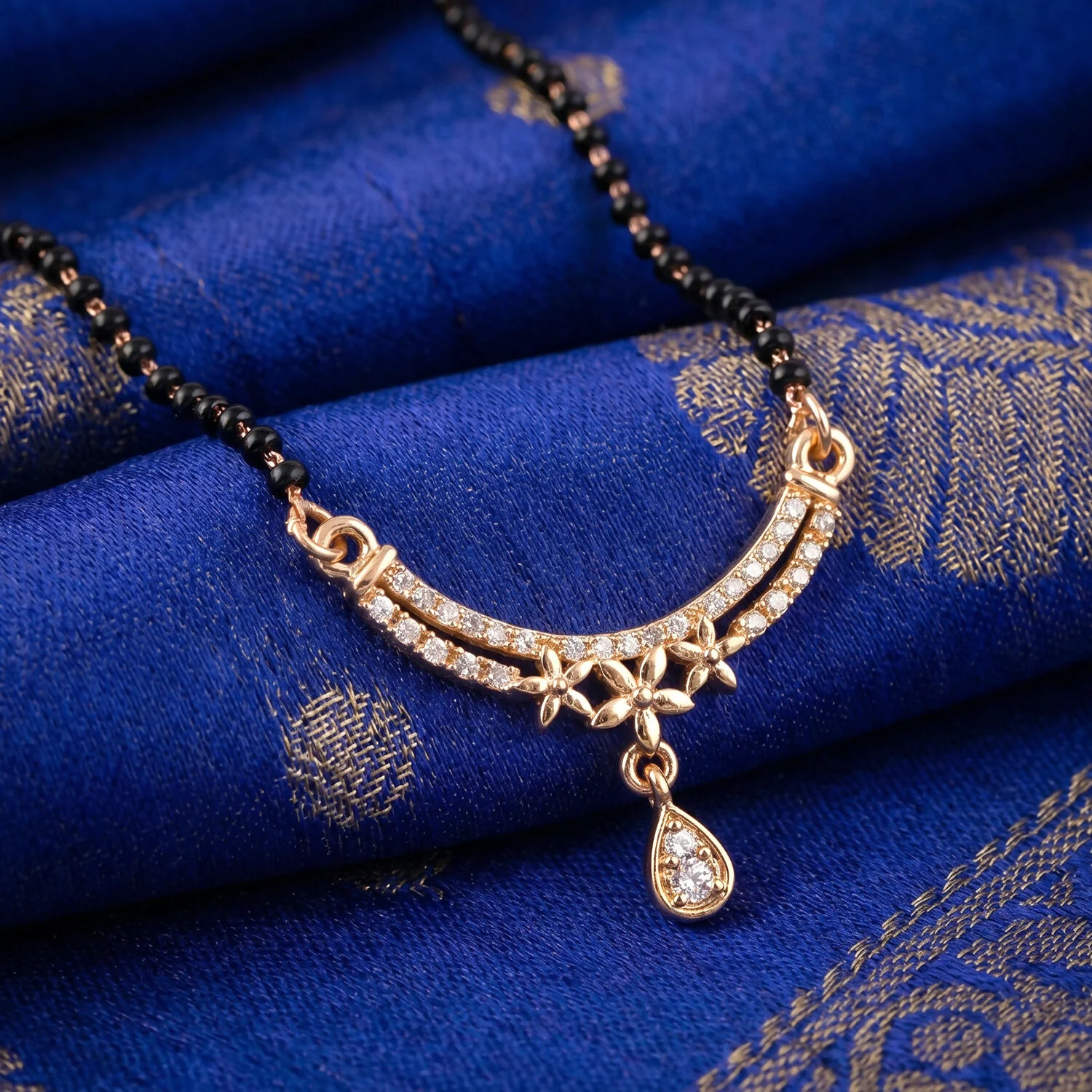 Floral Design Mangalsutra Necklace with Teardrop Pendant 1 Pc - Image 5