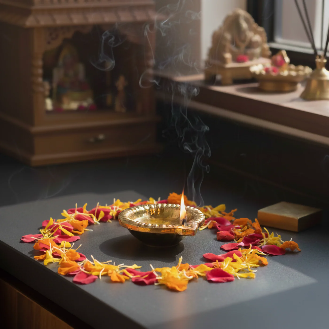 Floral Embossed Decorative Ceramic Diya with Gold PVD Plating & Glossy Metallic Finish (4 Pc) - Image 2