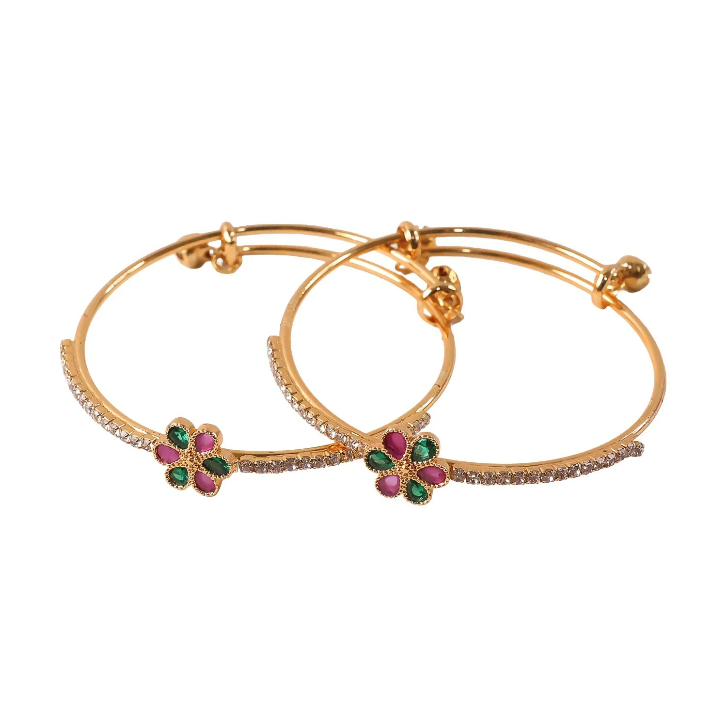 Floral Gemstone Adjustable Gold Finish Bangles for Women - Image 5