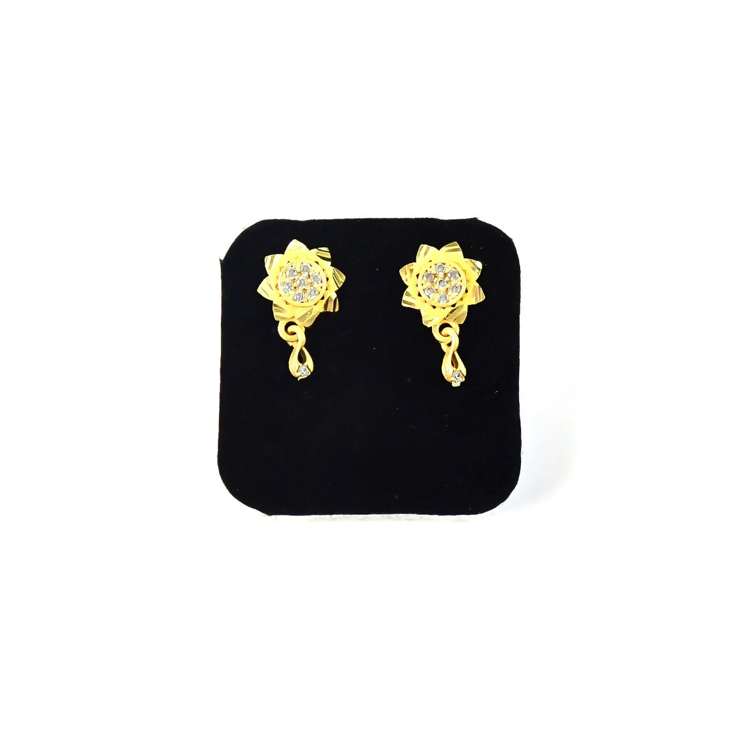 Floral Inspired Gold Finish Drop Earrings with Sparkling Stone Detail - Image 5