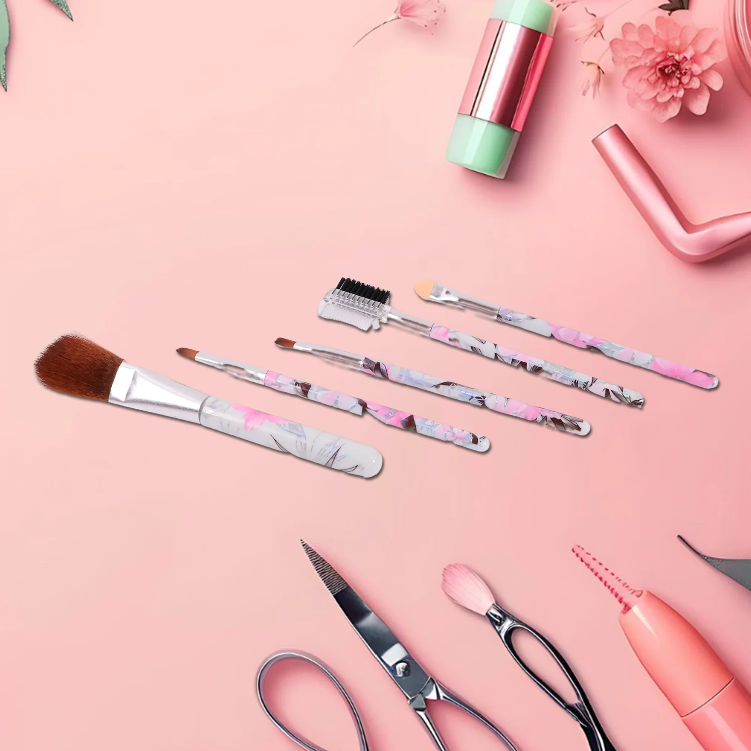 Floral Makeup Brush Set for Eyes, Lips, and Face (5 Pc) - Image 3