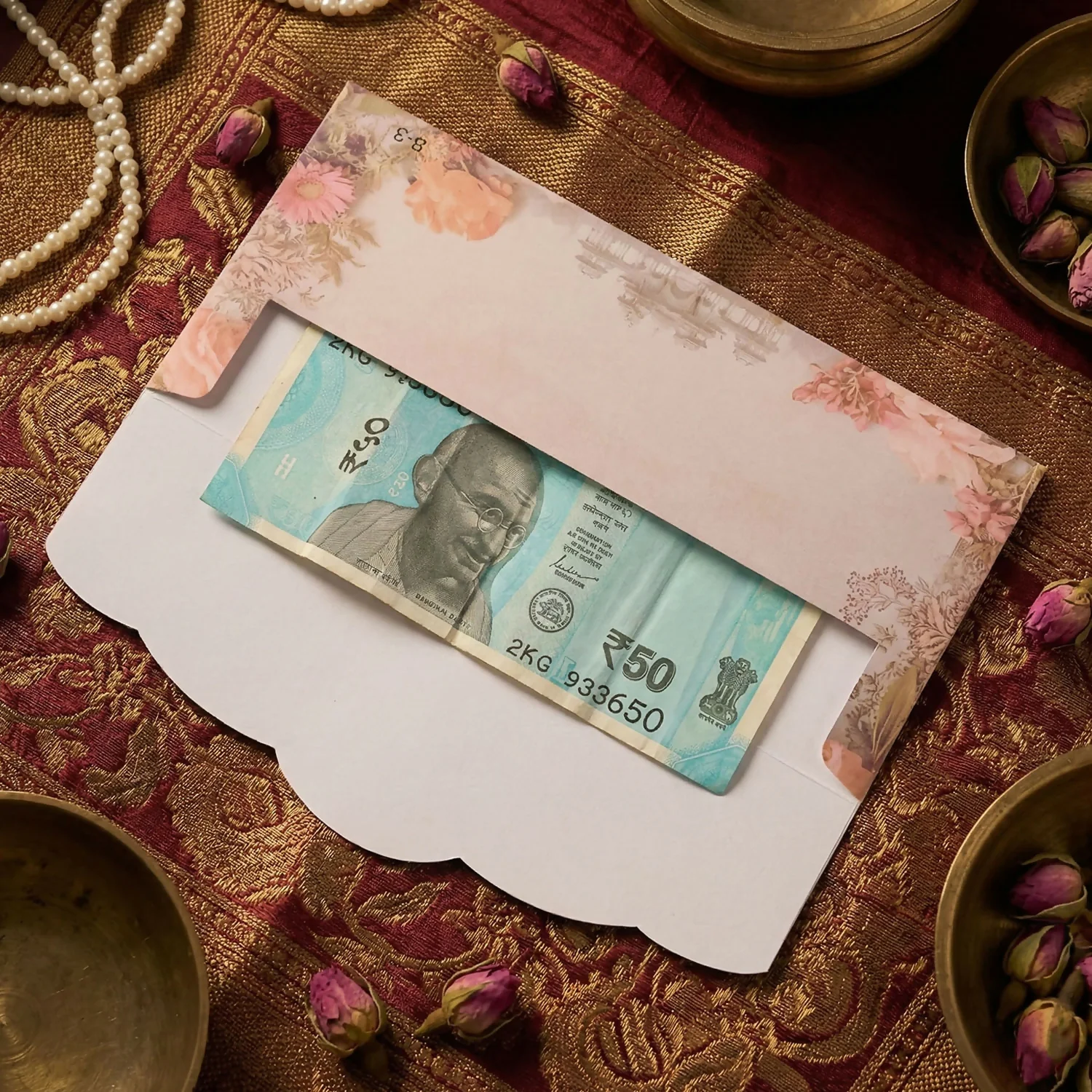Floral Palace Theme A4 Size Money & Gift Envelope with Scalloped Flap Design – Pack of 10 Pcs - Image 2