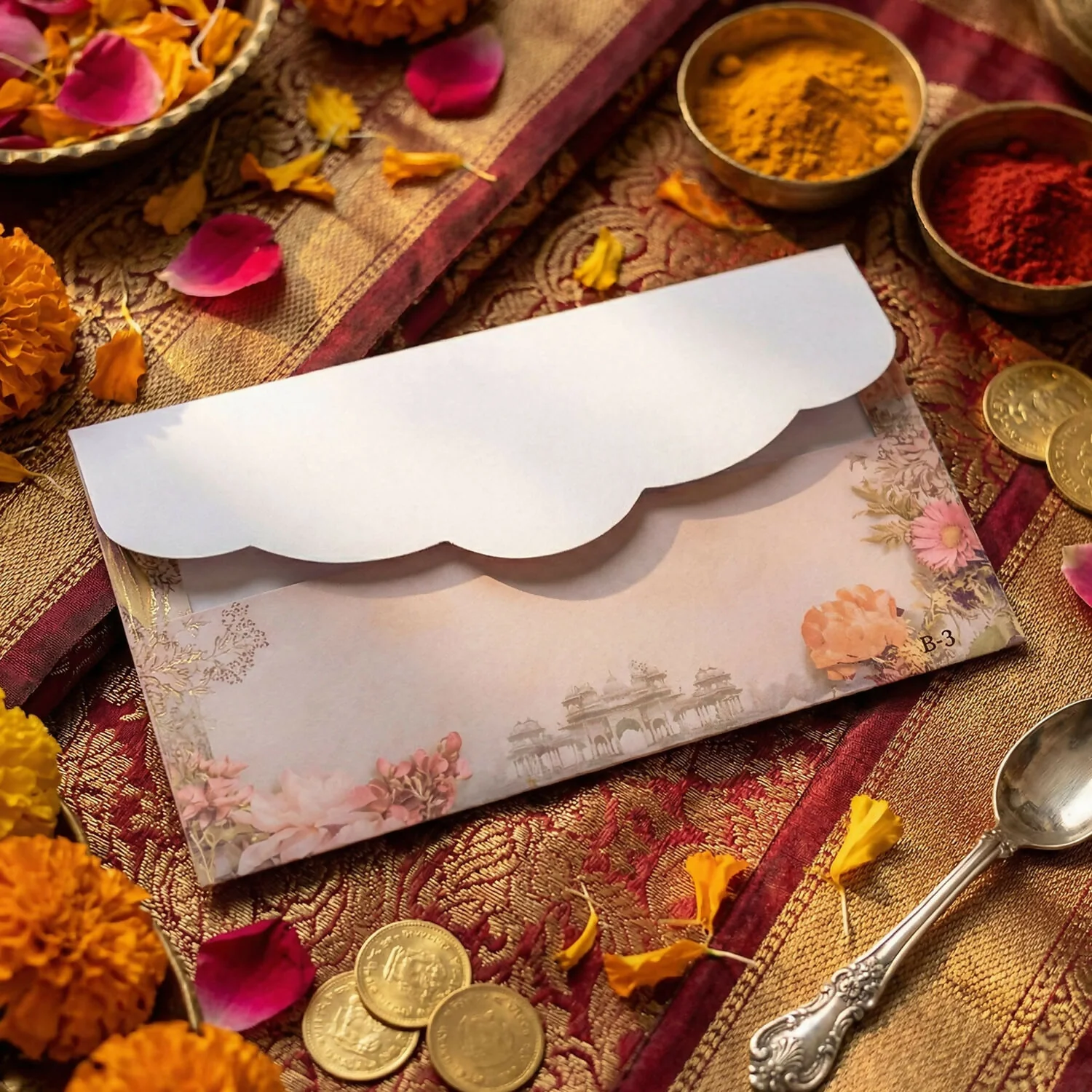 Floral Palace Theme A4 Size Money & Gift Envelope with Scalloped Flap Design – Pack of 10 Pcs - Image 3