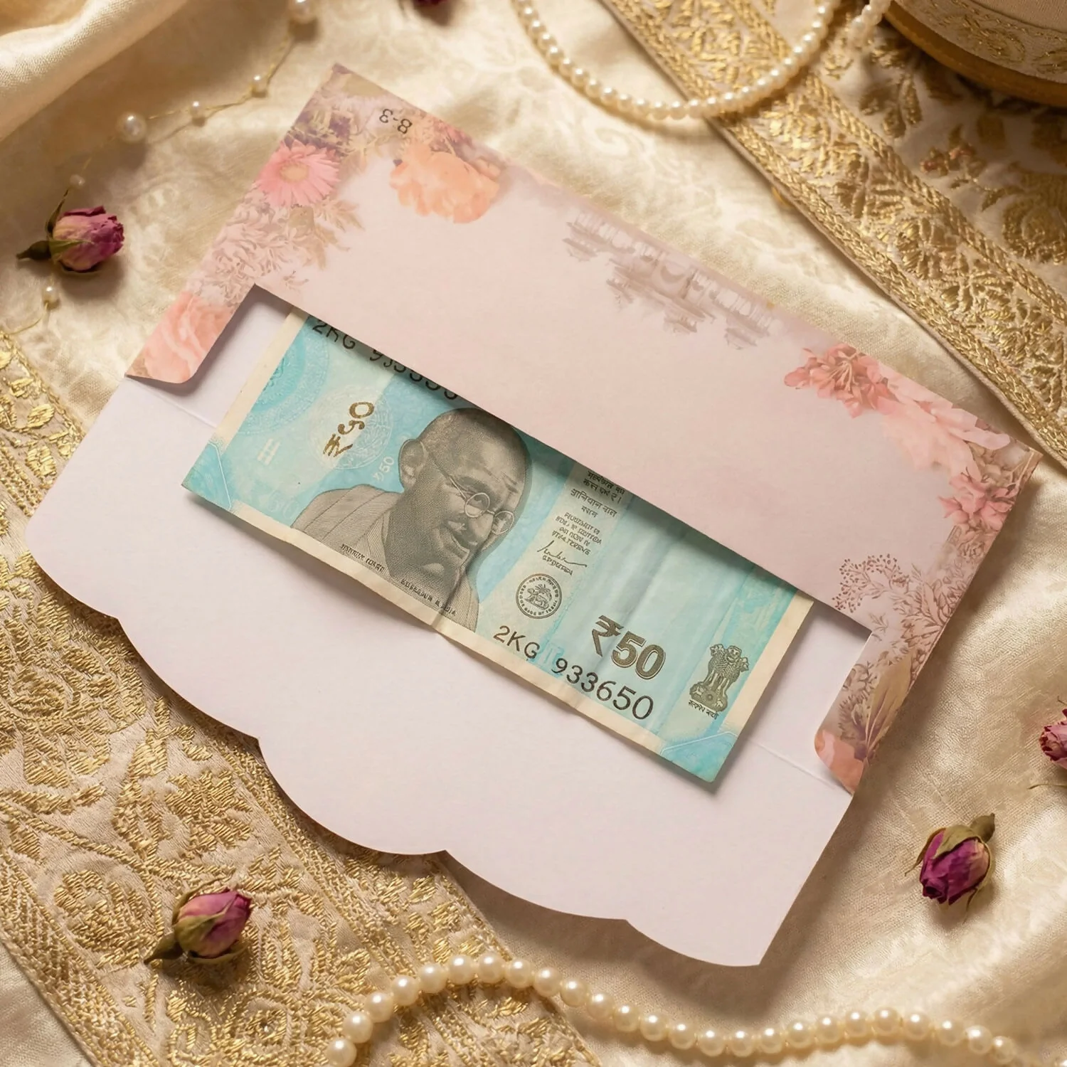 Floral Palace Theme A4 Size Money & Gift Envelope with Scalloped Flap Design – Pack of 10 Pcs - Image 4