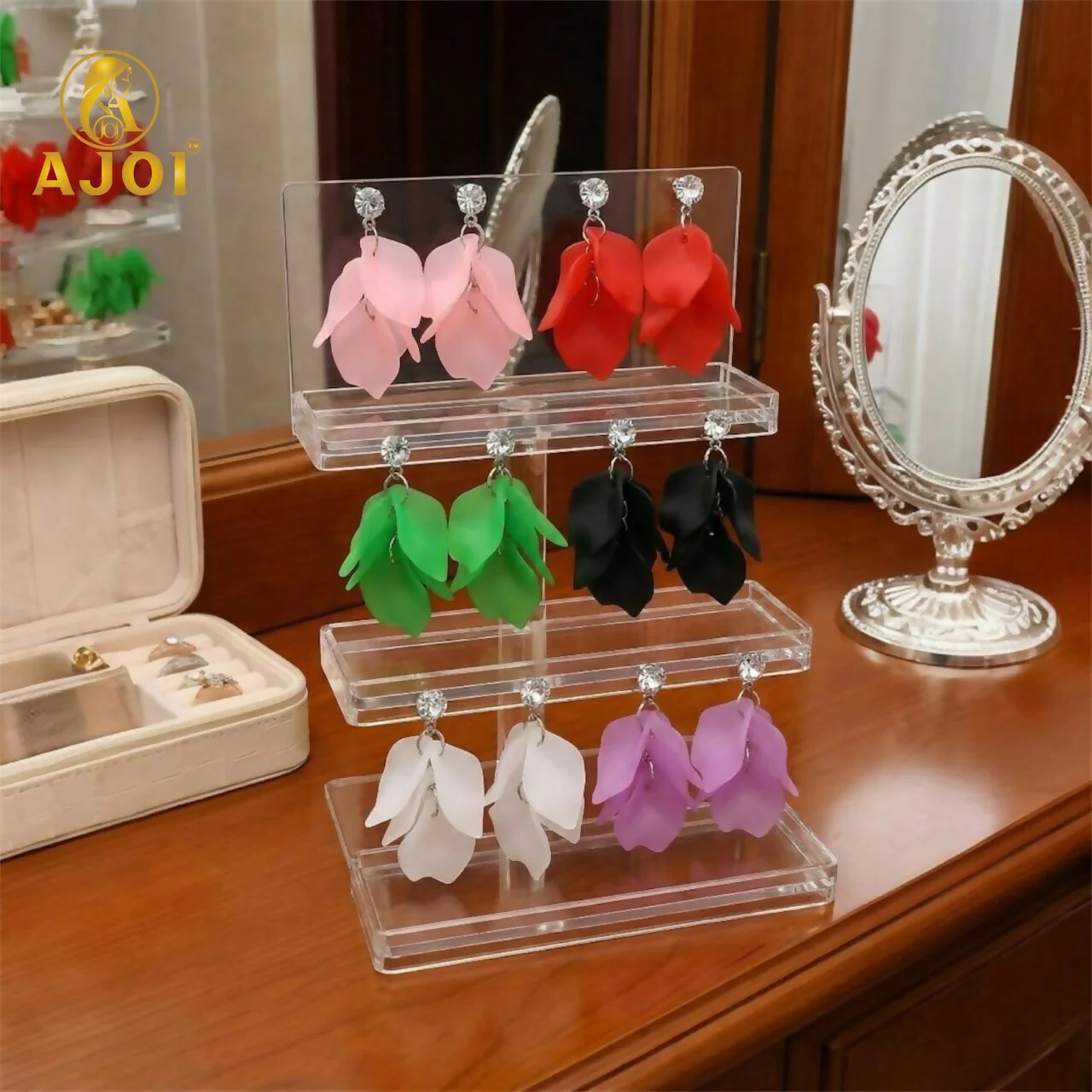 Floral Petal Drop Earrings With Stud Diamond for Women – Lightweight Statement Fashion Jewelry (Pack Of 6) - Image 3