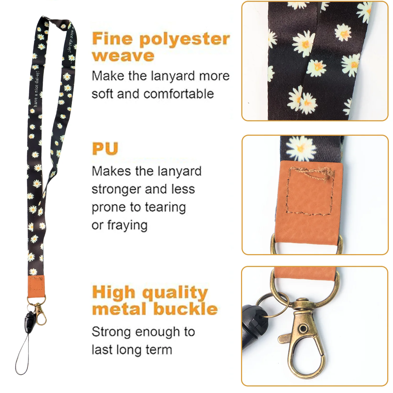 Floral Print Neck Lanyard Strap with Clip Hook & Mobile String (1 Pc) - Image 3