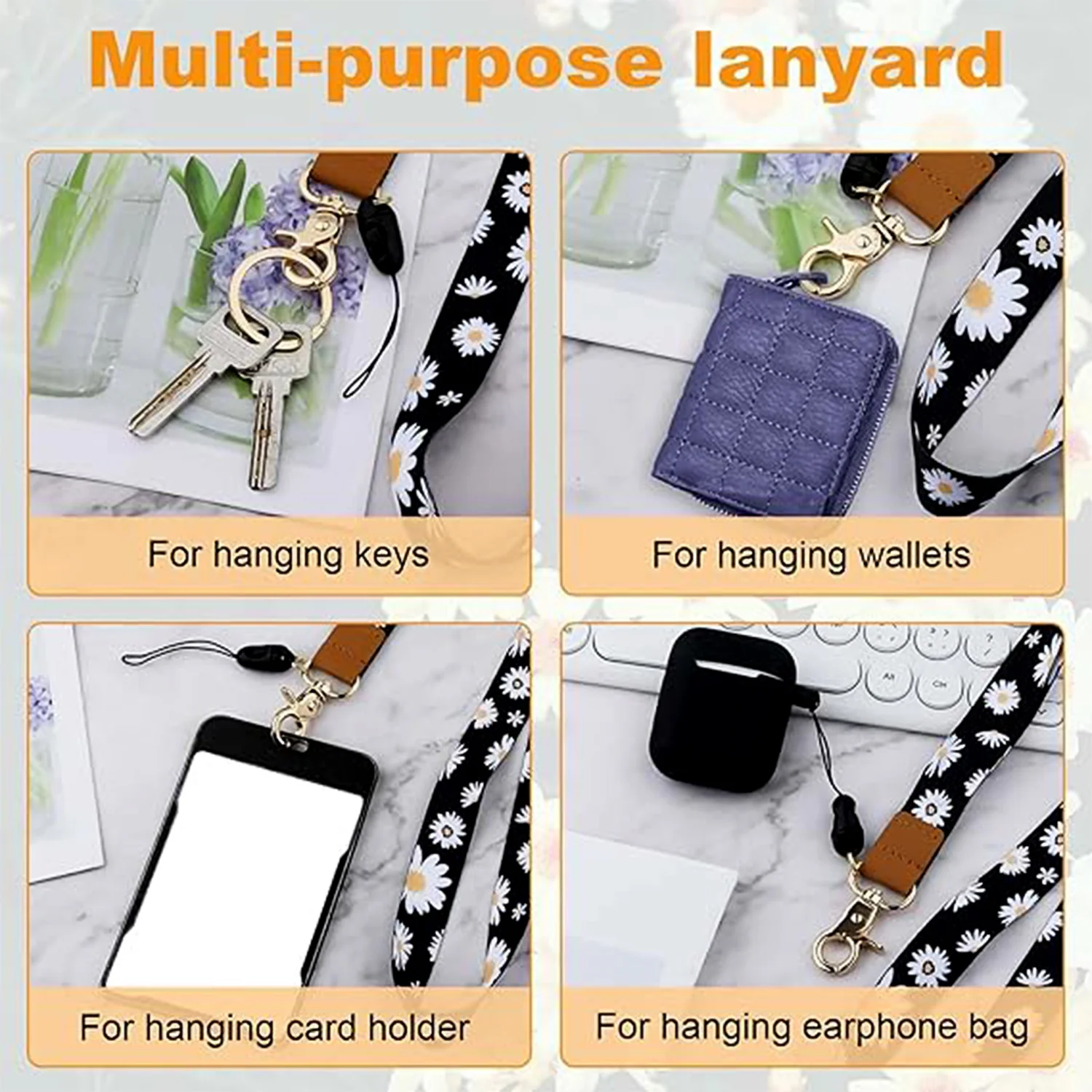 Floral Print Neck Lanyard Strap with Clip Hook & Mobile String (1 Pc) - Image 4