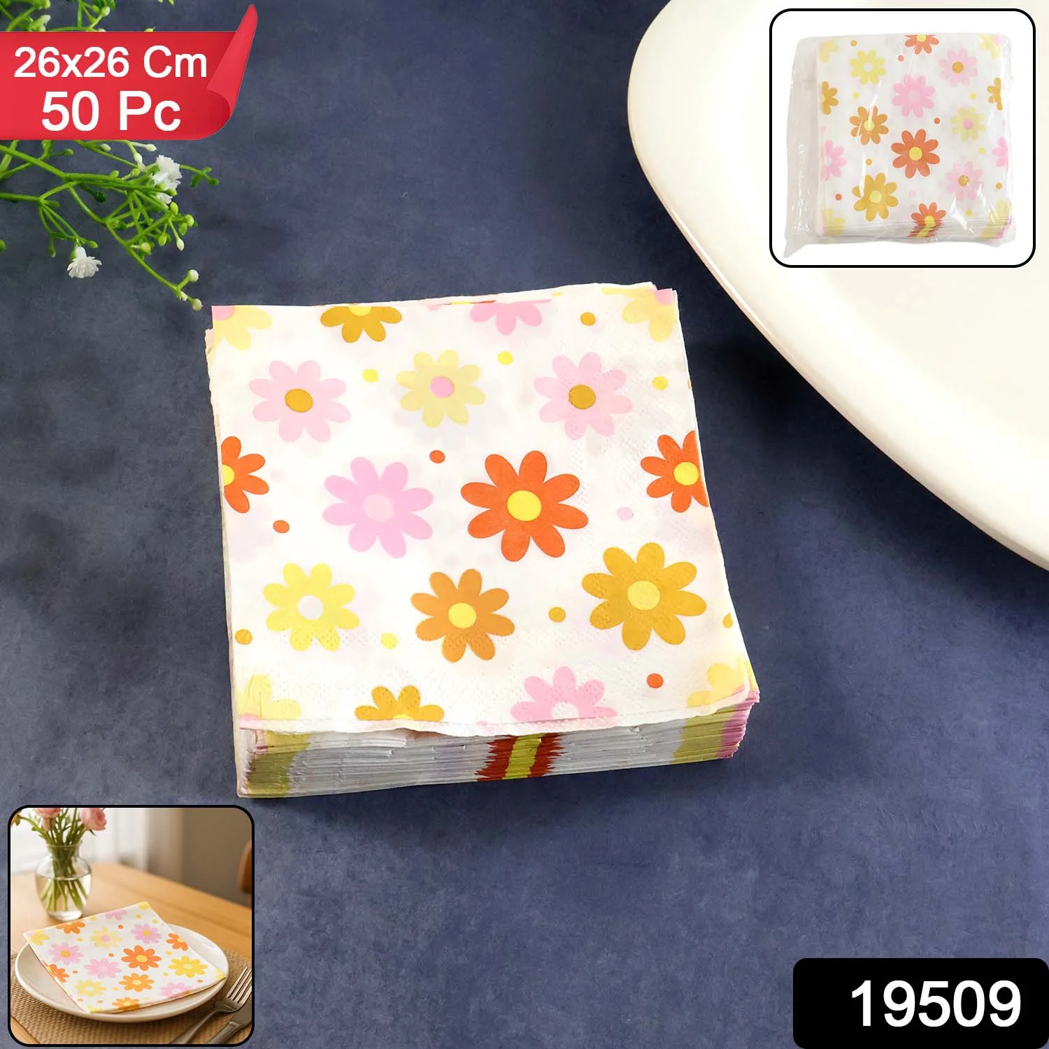 Floral Printed Paper Table Napkins – 50 Pc Disposable Soft Tissue  (26x26 Cm) - Image 2