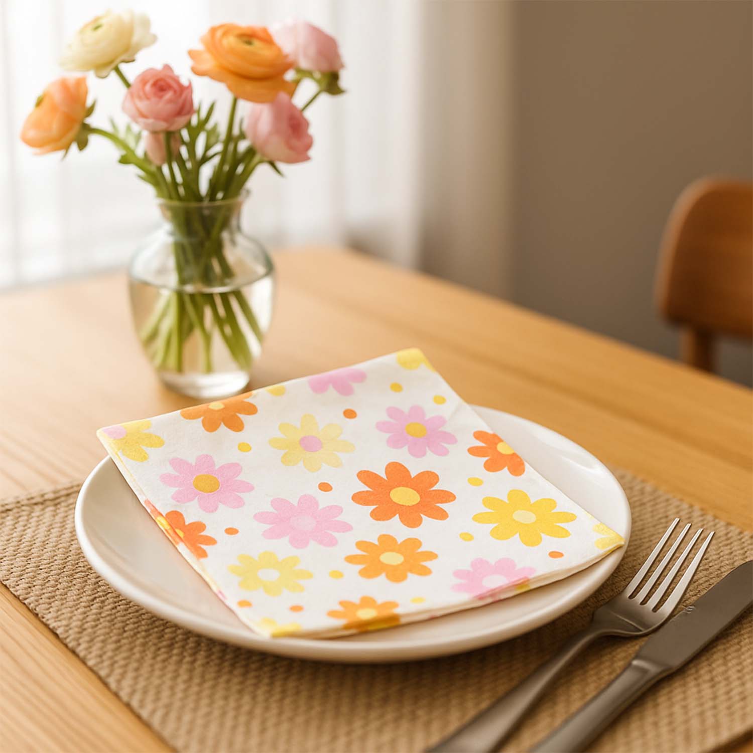 Floral Printed Paper Table Napkins – 50 Pc Disposable Soft Tissue  (26x26 Cm) - Image 7