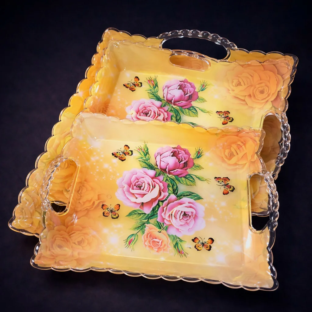 Floral Printed Serving Tray Set of 3 with Handles Multipurpose - Image 2