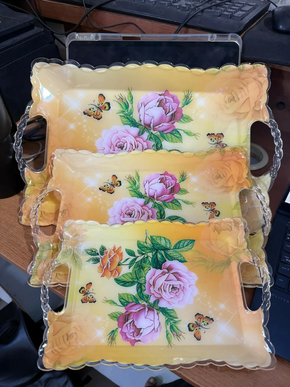 Floral Printed Serving Tray Set of 3 with Handles Multipurpose - Image 6