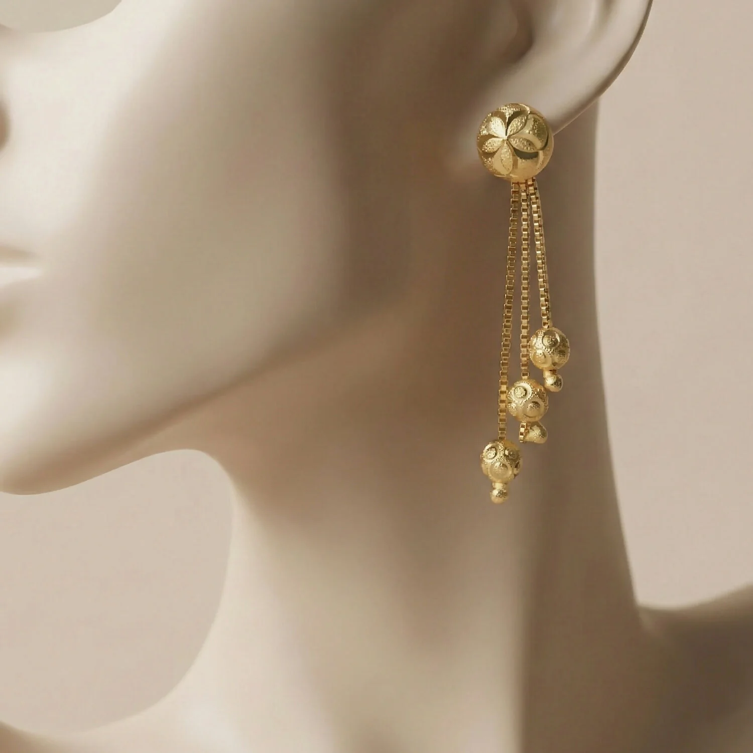 Floral Stud Chain Drop Earring with Elegant Bead Accents - Image 5