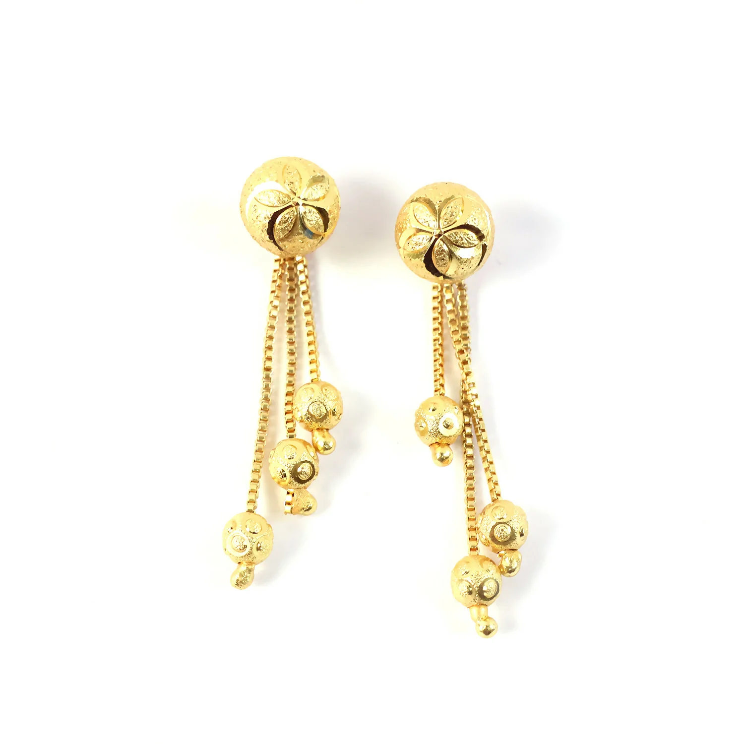 Floral Stud Chain Drop Earring with Elegant Bead Accents - Image 6