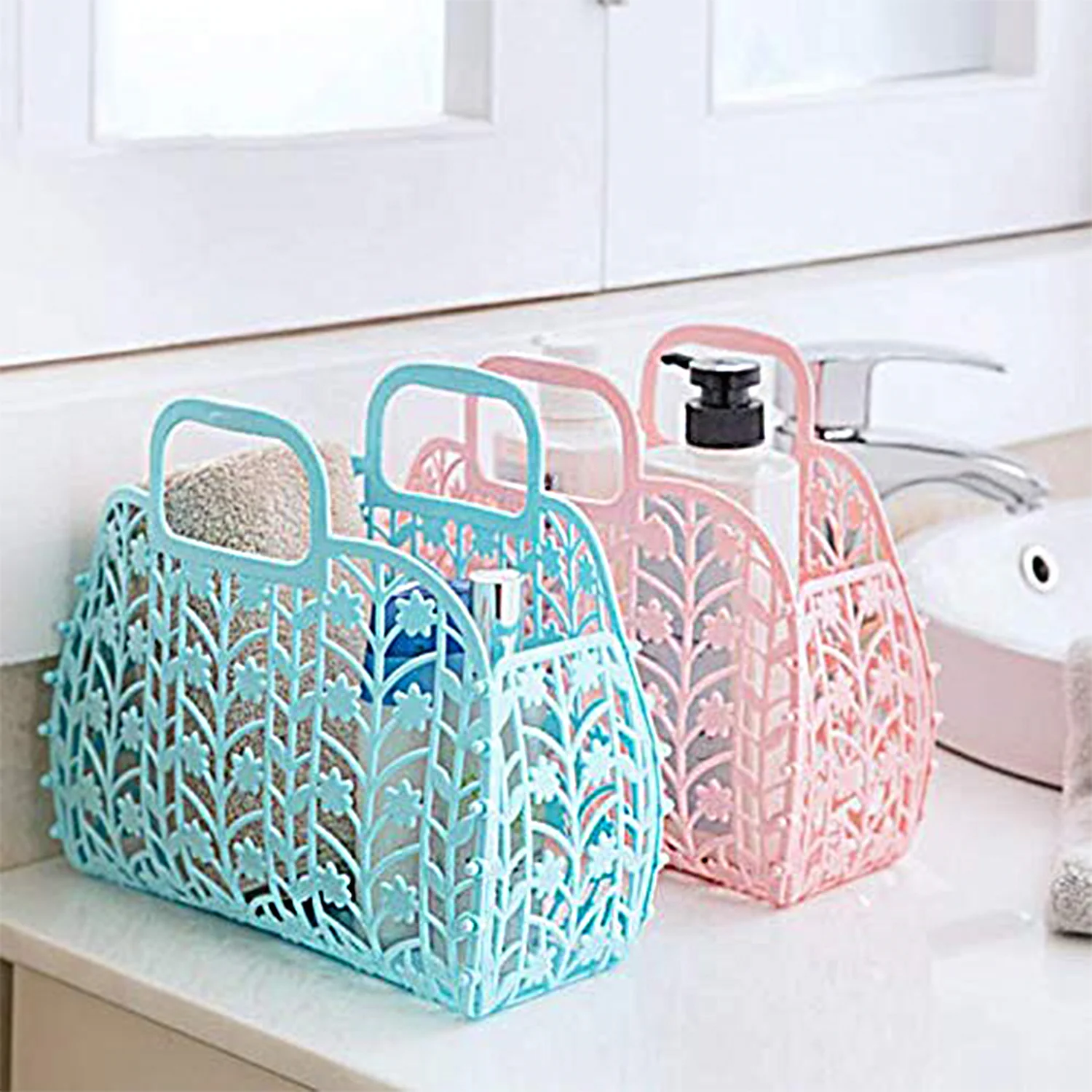 Plastic Basket Bag || Fruit & Vegetable Storage Basket (3 Pcs Set / Multicolor) - Image 4