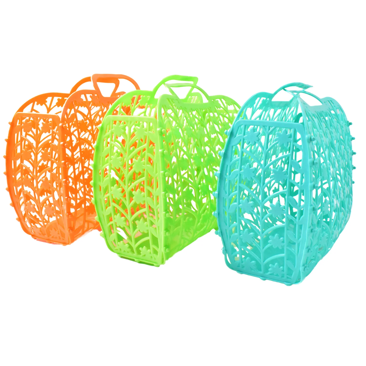 Plastic Basket Bag || Fruit & Vegetable Storage Basket (3 Pcs Set / Multicolor) - Image 5