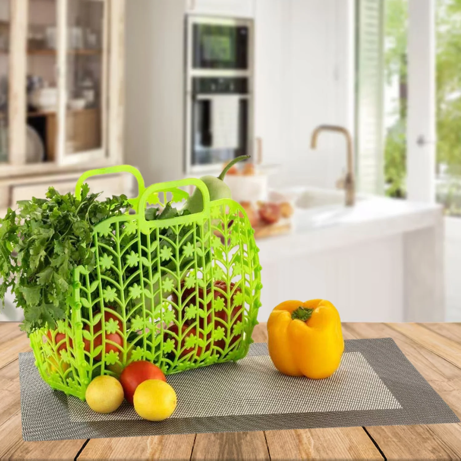 Plastic Basket Bag || Fruit & Vegetable Storage Basket (3 Pcs Set / Multicolor) - Image 6