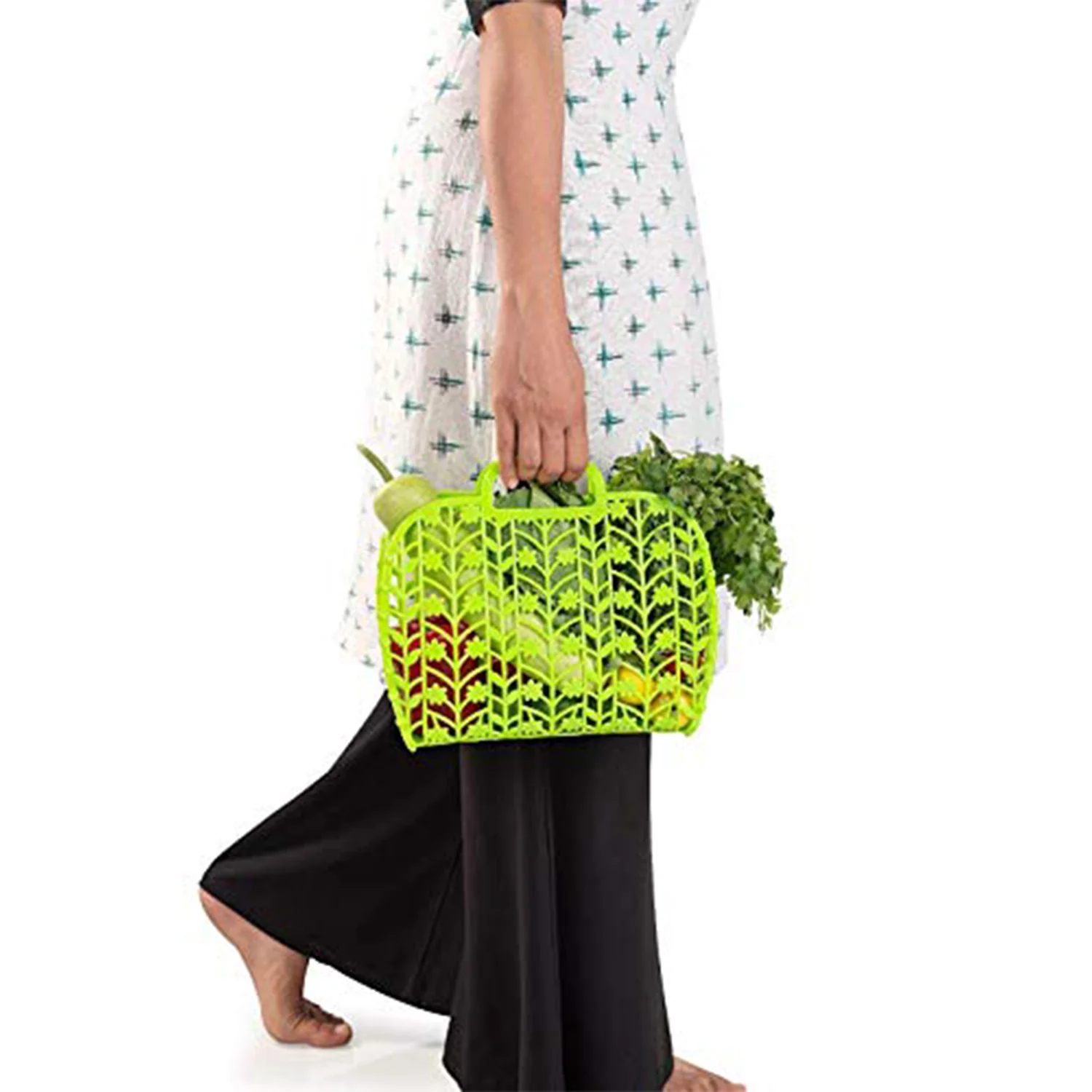 Plastic Basket Bag || Fruit & Vegetable Storage Basket (3 Pcs Set / Multicolor) - Image 7