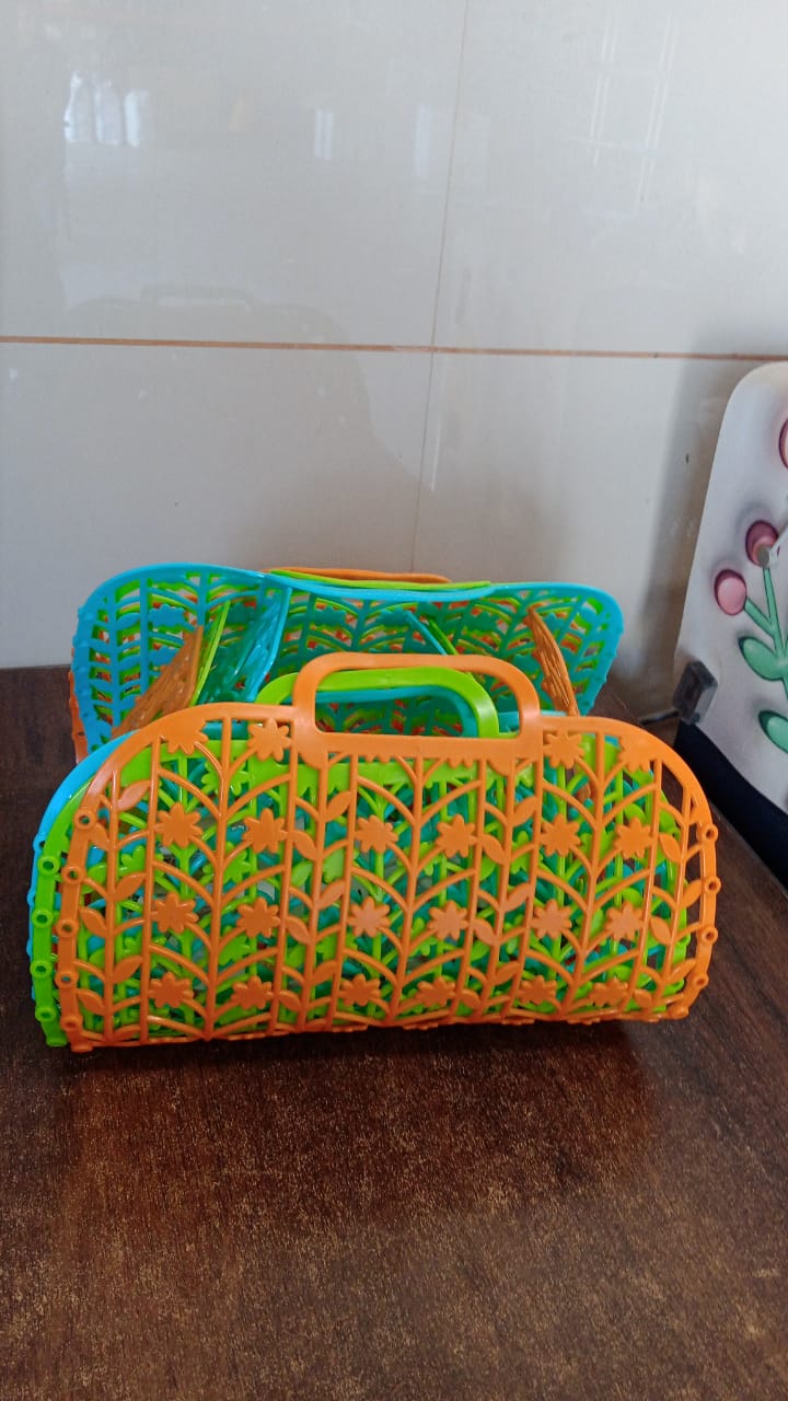 Plastic Basket Bag || Fruit & Vegetable Storage Basket (3 Pcs Set / Multicolor) - Image 8