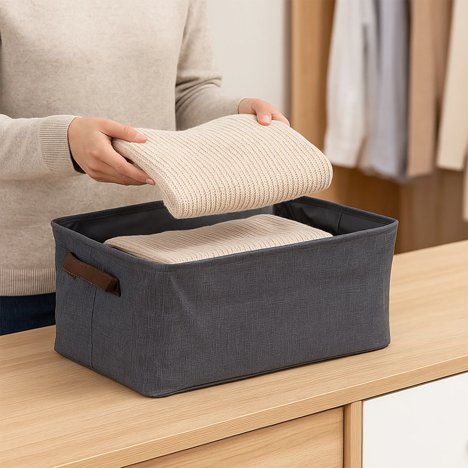 Foldable Cloth Storage Organizer Bag With Handles (Approx 46x27Cm\1Pc) - Image 3