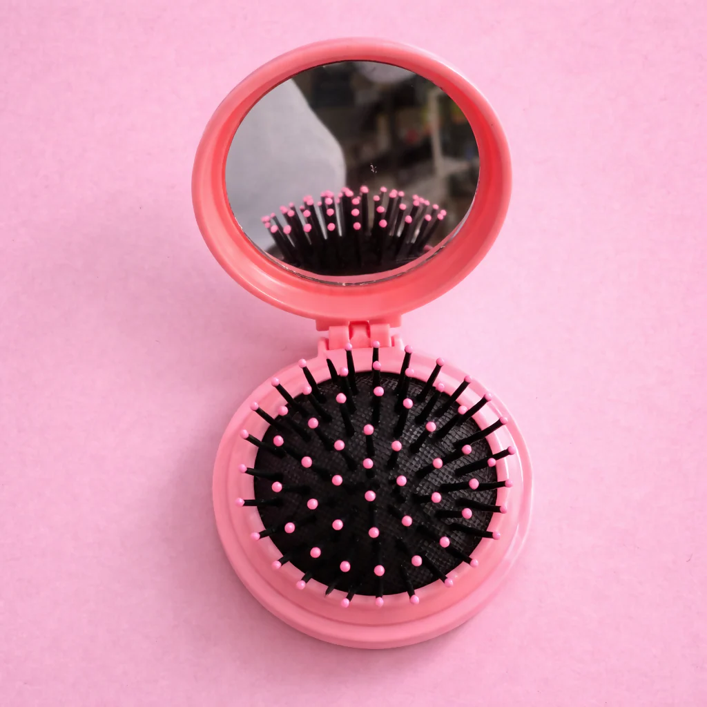 Foldable Hair Brush with Mirror Compact Travel Hair Comb for Women & Girls(COLOR MAY VARY) - Image 2