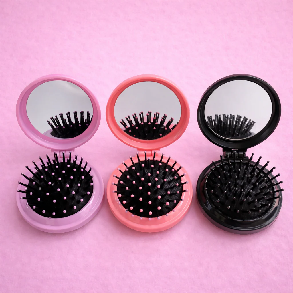 Foldable Hair Brush with Mirror Compact Travel Hair Comb for Women & Girls(COLOR MAY VARY) - Image 3