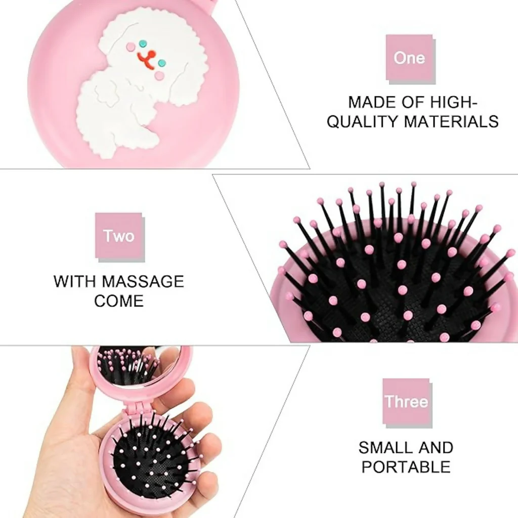 Foldable Hair Brush with Mirror Compact Travel Hair Comb for Women & Girls(COLOR MAY VARY) - Image 5
