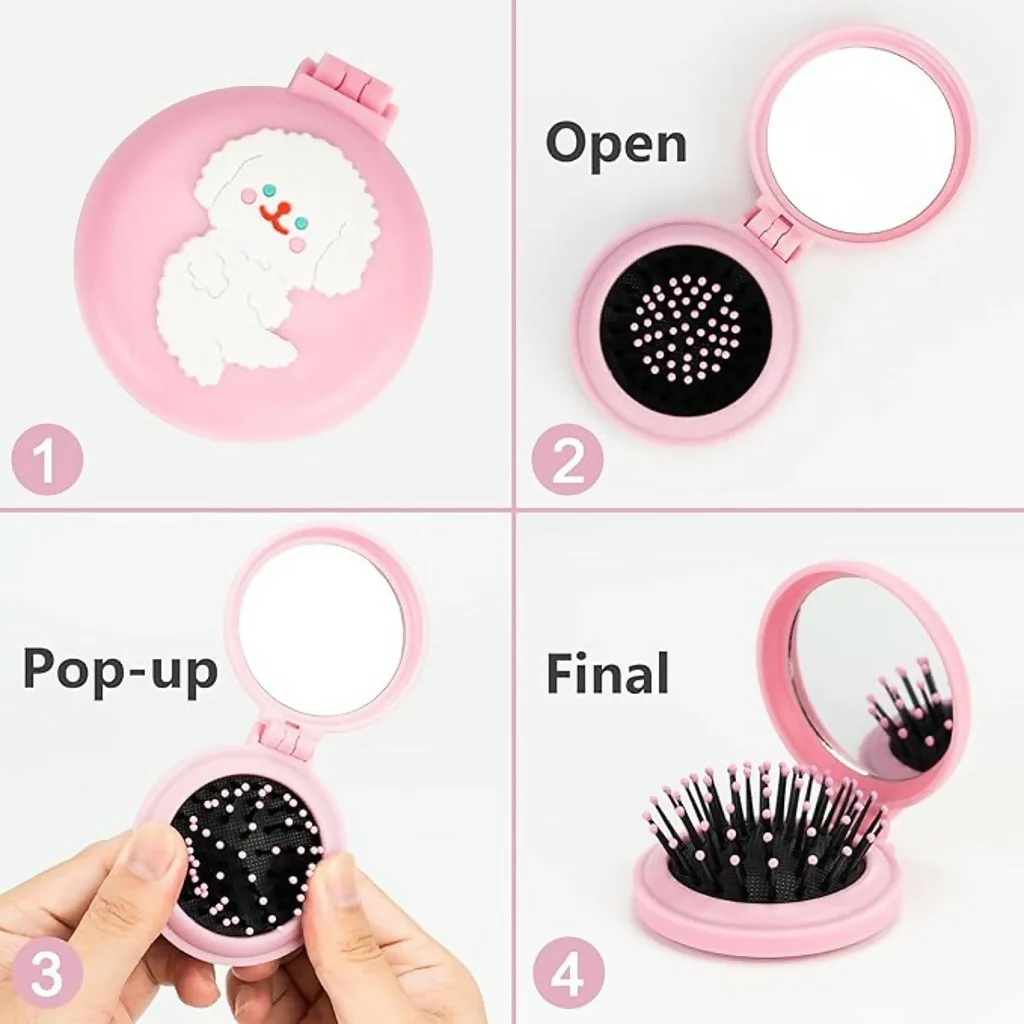 Foldable Hair Brush with Mirror Compact Travel Hair Comb for Women & Girls(COLOR MAY VARY) - Image 6