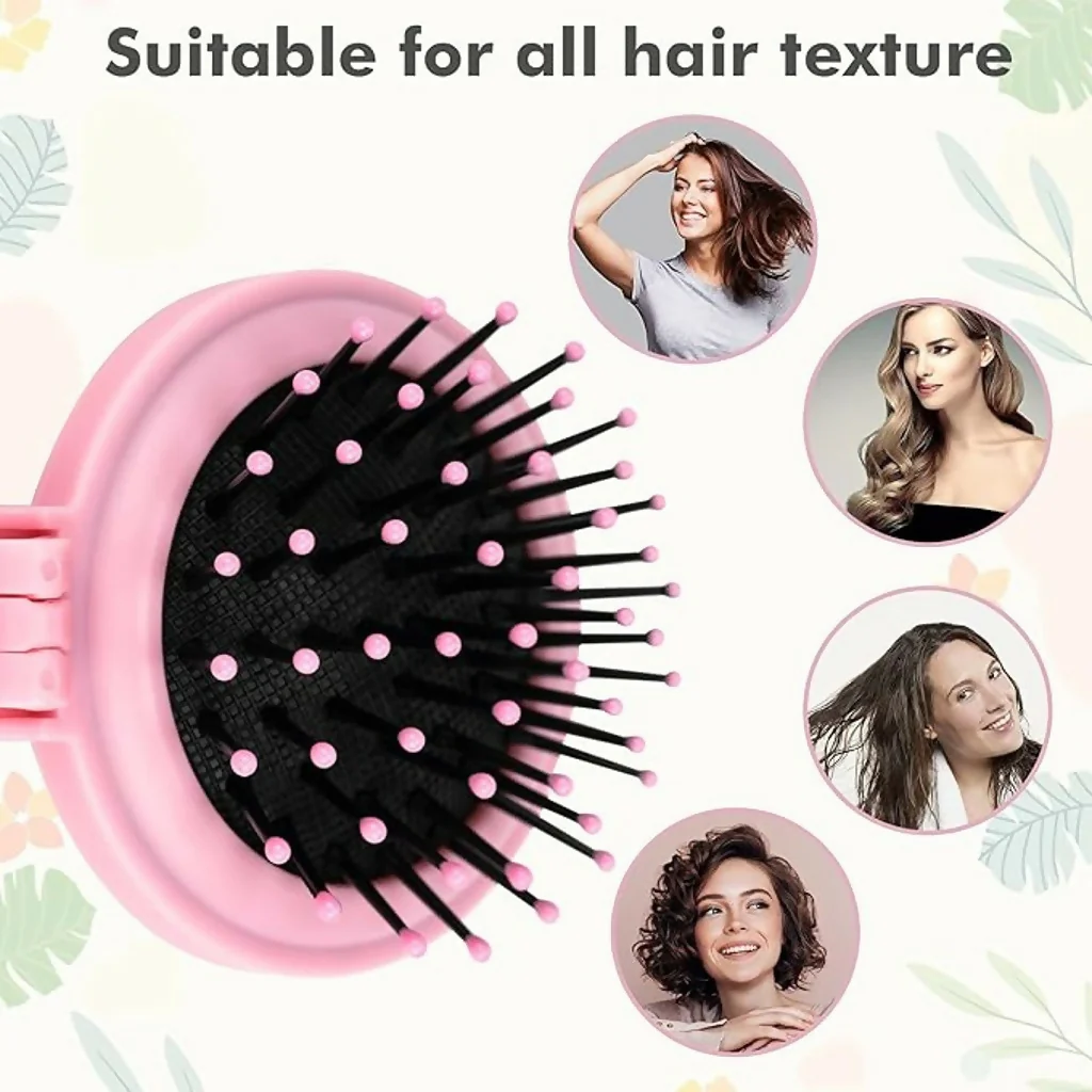 Foldable Hair Brush with Mirror Compact Travel Hair Comb for Women & Girls(COLOR MAY VARY) - Image 7