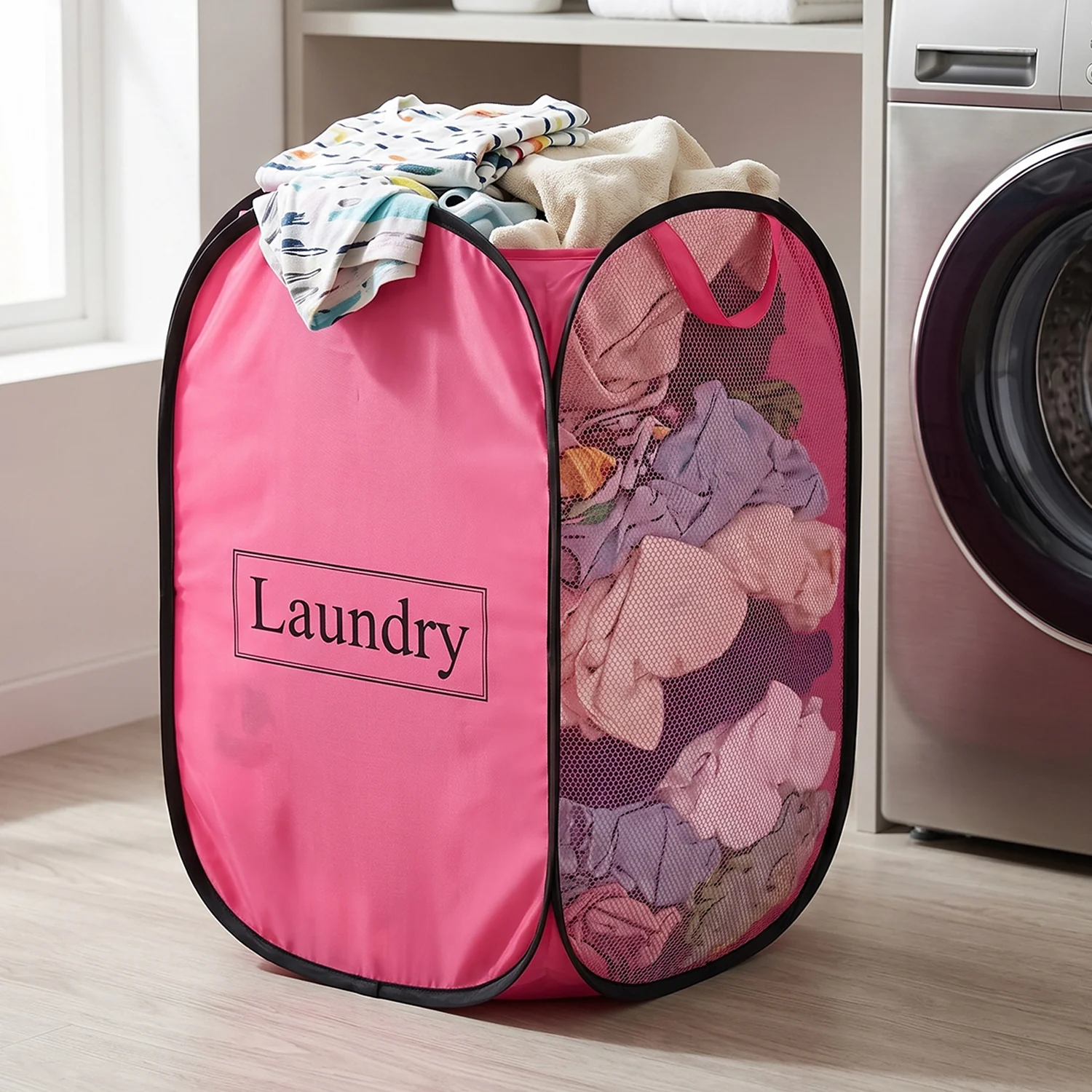 Foldable Laundry Basket Fabric Mesh Clothes Hamper Storage Bag (1 Pc,60x36cm) - Image 3