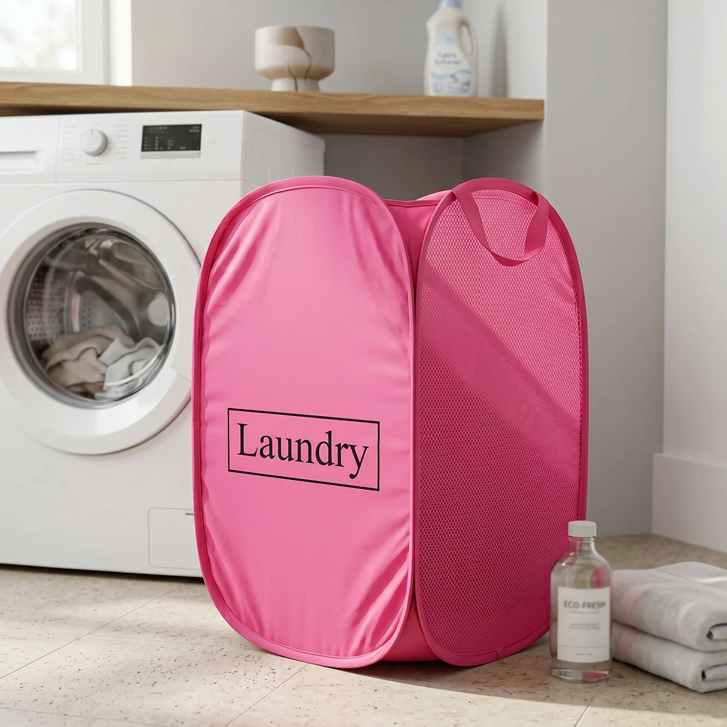 Foldable Laundry Basket Fabric Mesh Clothes Hamper Storage Bag (1 Pc,60x36cm) - Image 5