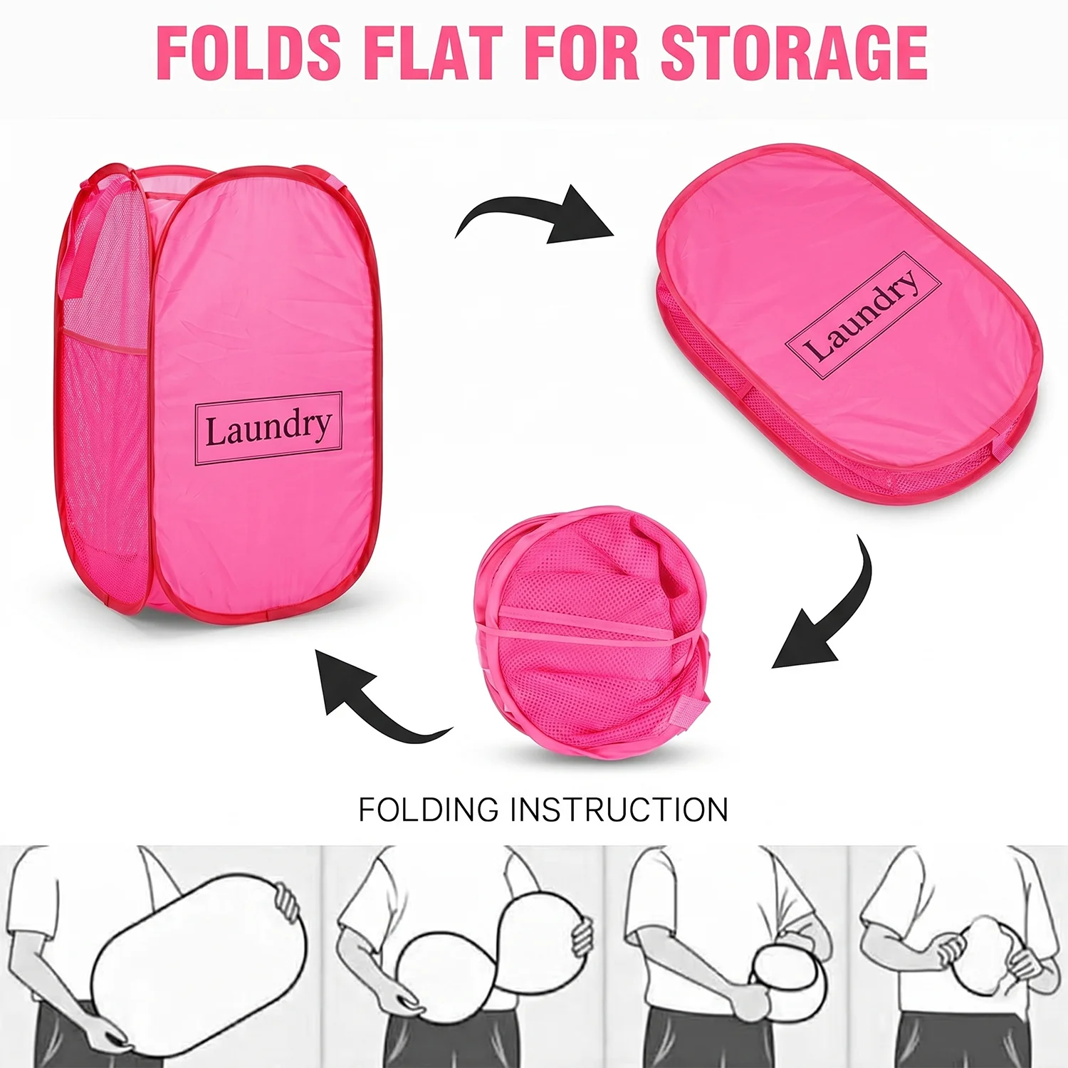 Foldable Laundry Basket Fabric Mesh Clothes Hamper Storage Bag (1 Pc,60x36cm) - Image 8