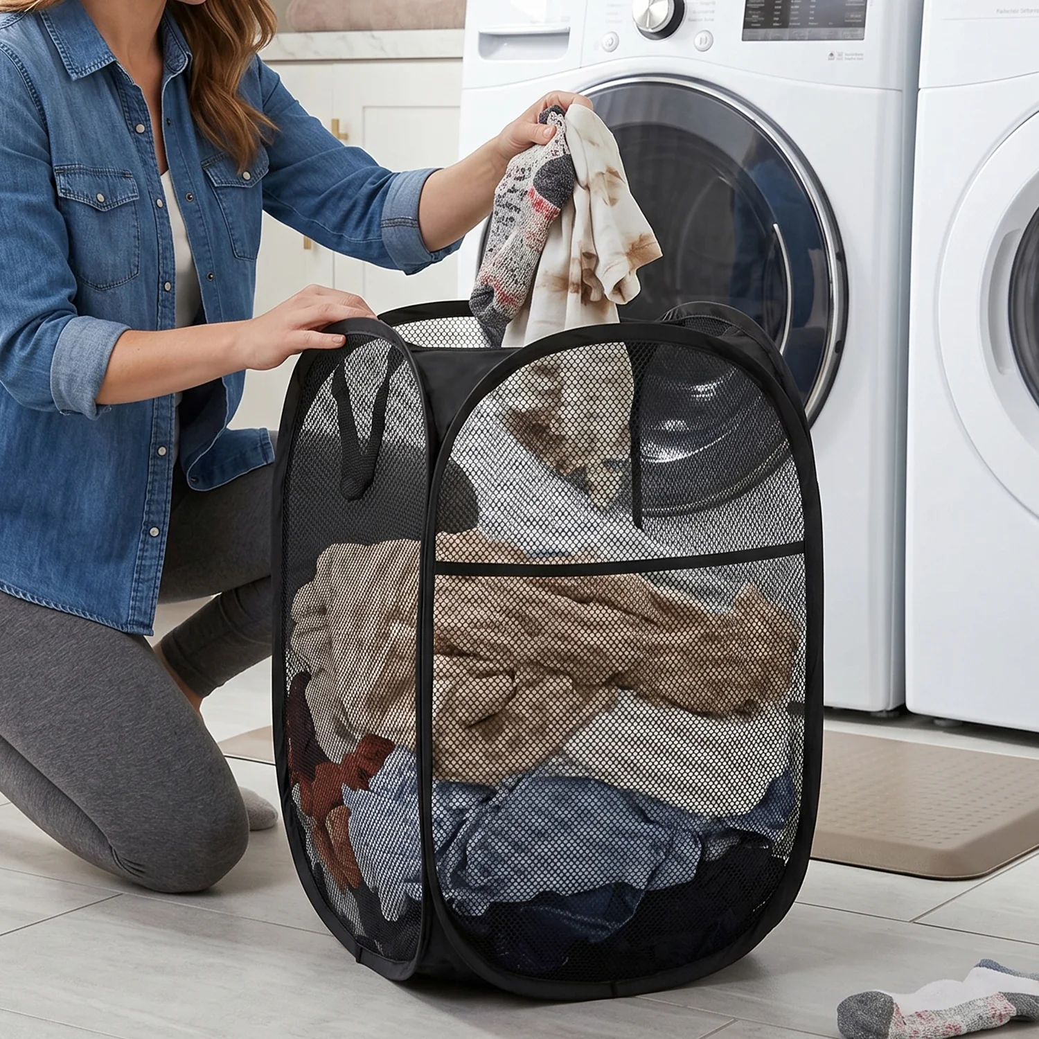 Foldable Mesh Laundry Bag Hamper (1 Pc, 61x35x35 Cm) - Image 4