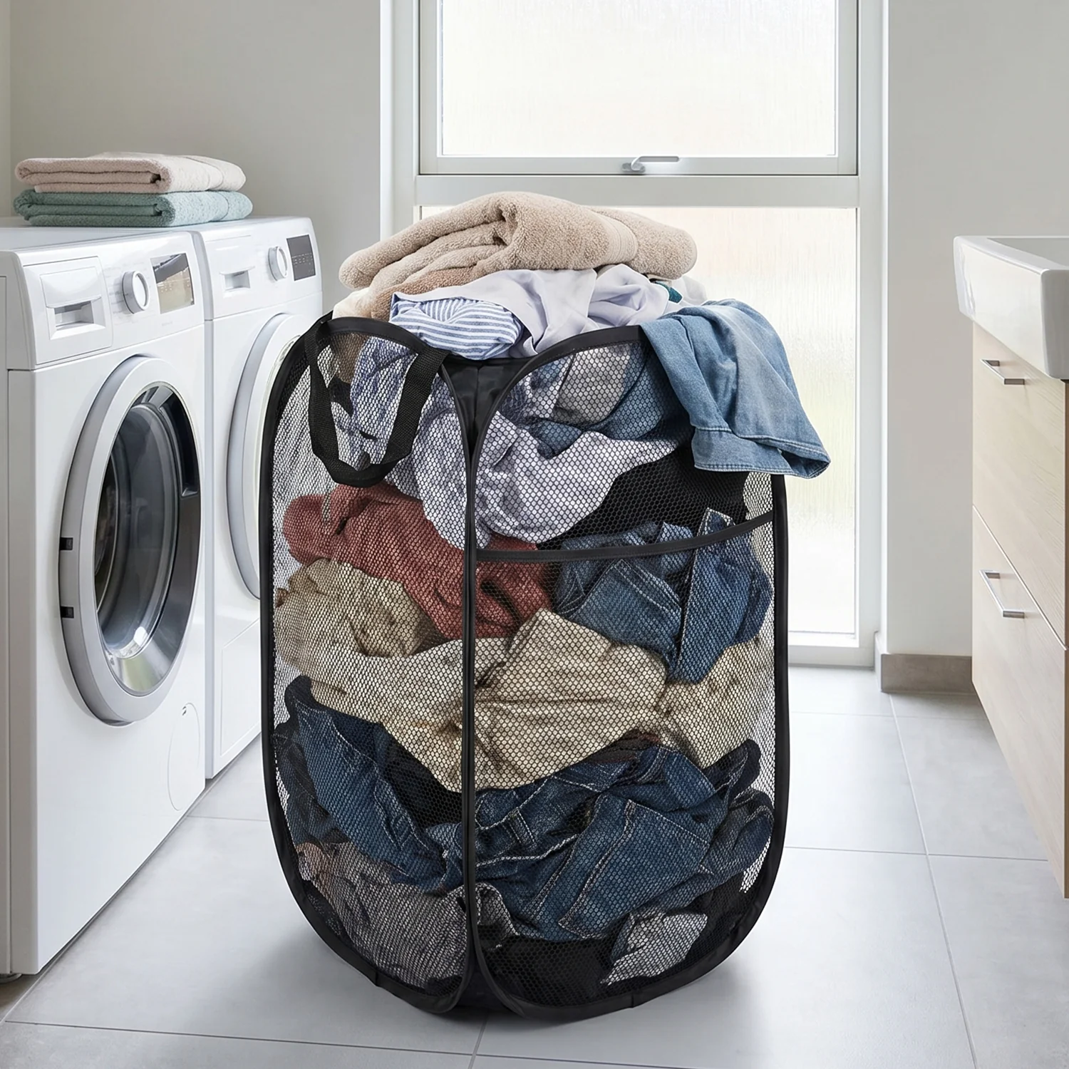 Foldable Mesh Laundry Bag Hamper (1 Pc, 61x35x35 Cm) - Image 7