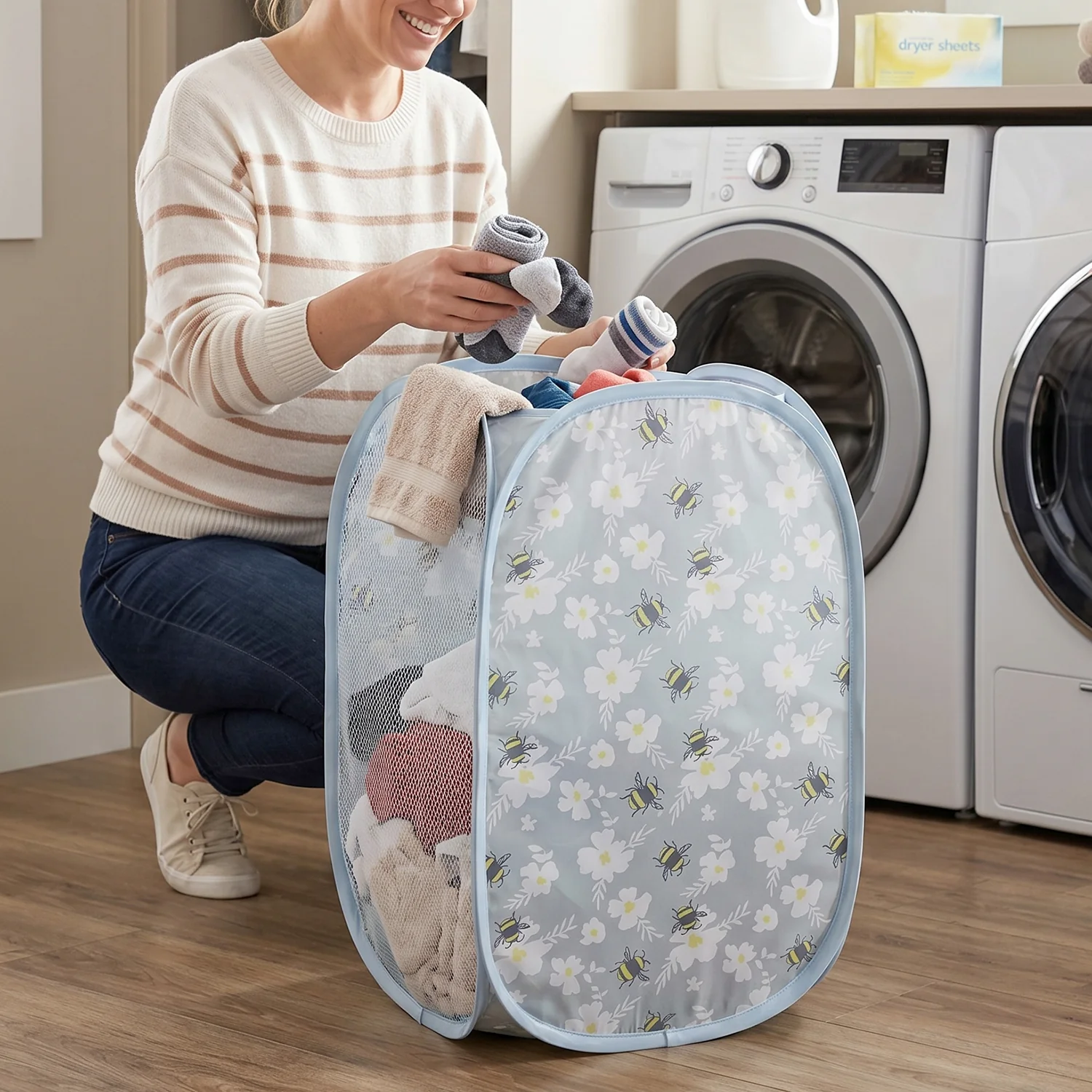 Foldable Mesh Laundry Bag Hamper (1 Pc, 36x36x56 Cm) - Image 4