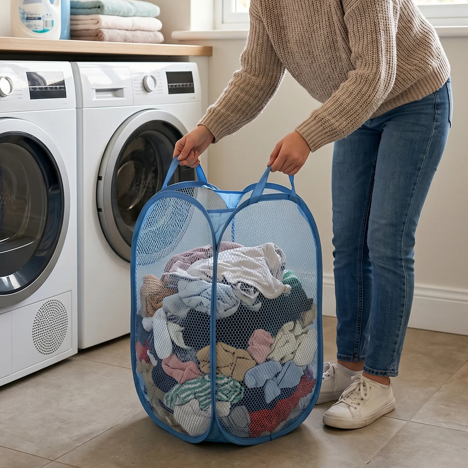 Foldable Mesh Laundry Bag Hamper (1 Pc, 30x30x46 Cm) - Image 7