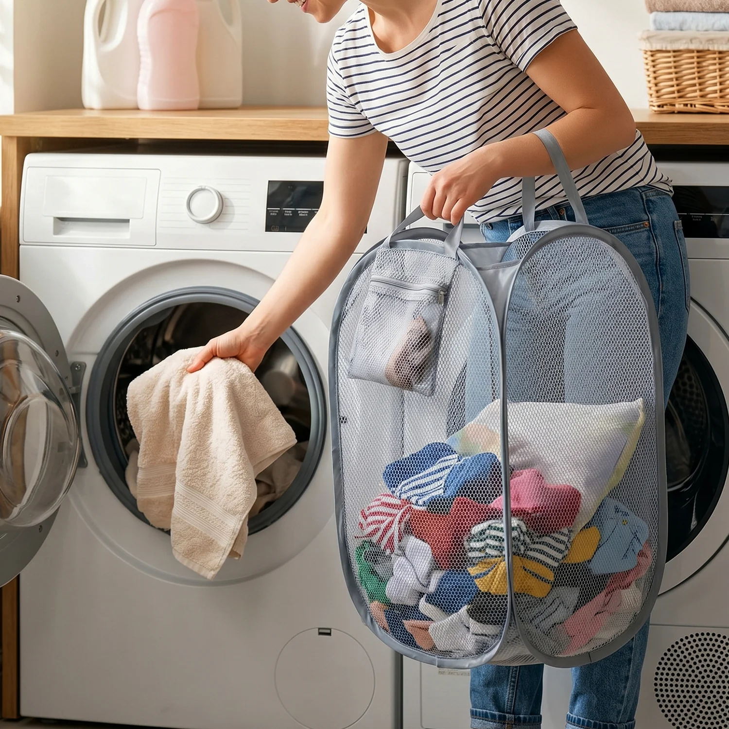 Foldable Mesh Laundry Bag Hamper (1 Pc, 30x30x62 Cm) - Image 3