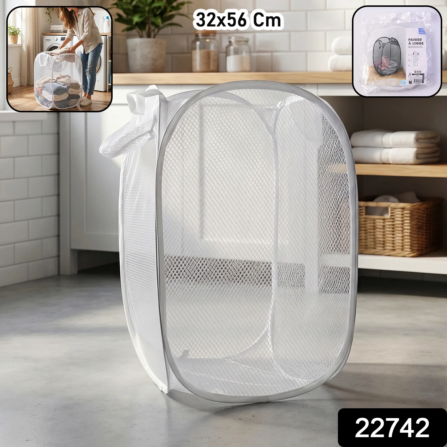 Foldable Mesh Laundry Bag Hamper (1 Pc, 32x56 Cm) - Image 2