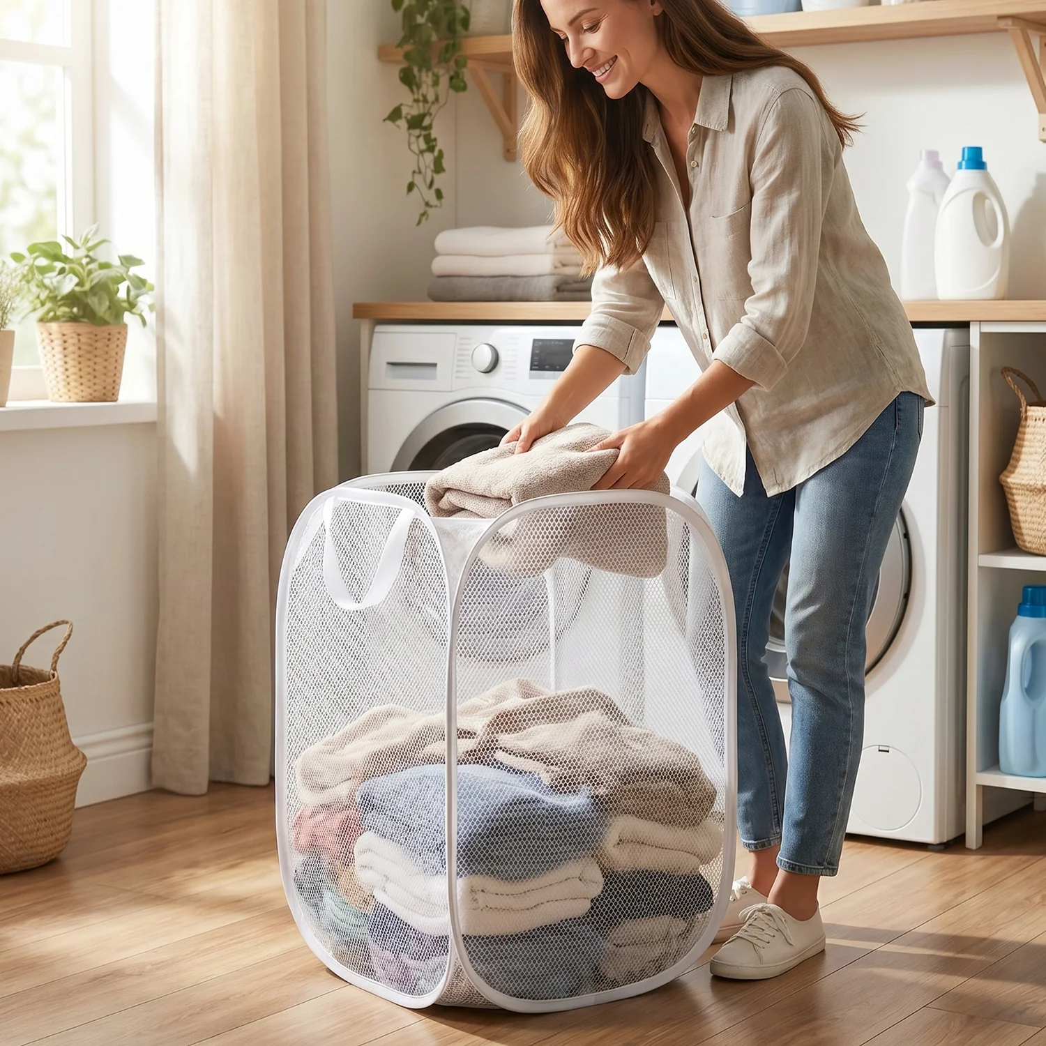 Foldable Mesh Laundry Bag Hamper (1 Pc, 32x56 Cm) - Image 4