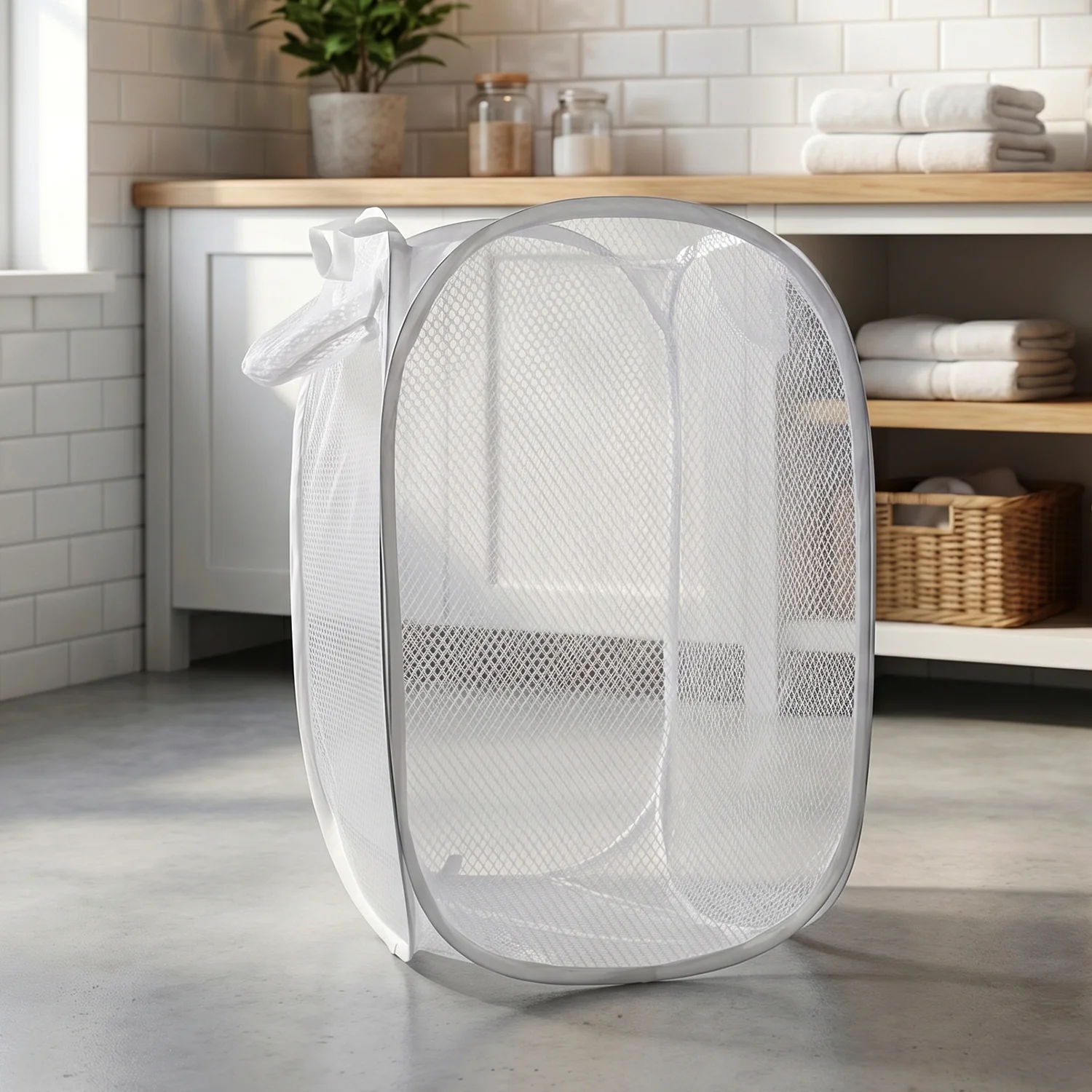 Foldable Mesh Laundry Bag Hamper (1 Pc, 32x56 Cm) - Image 7