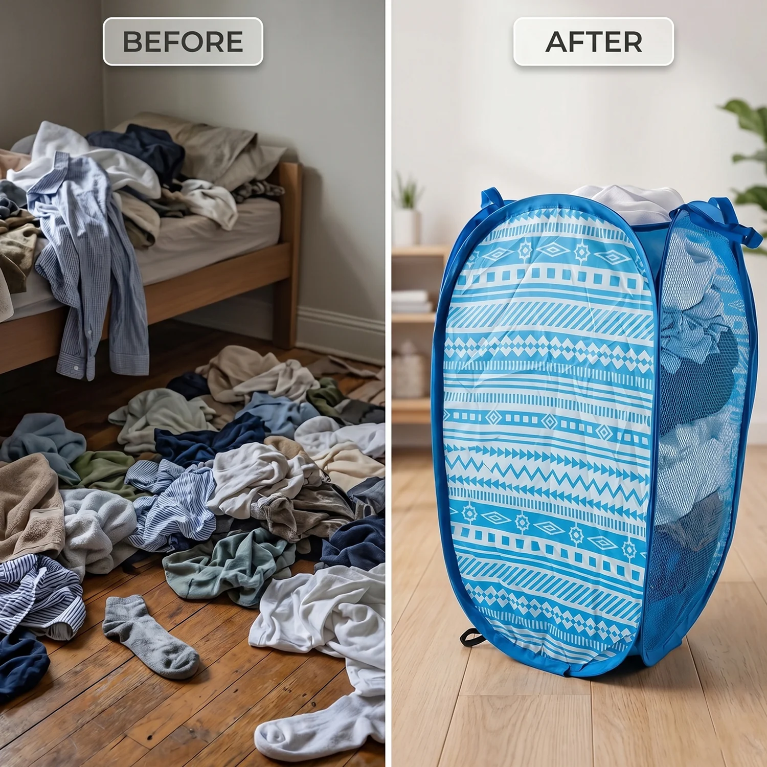 Foldable Laundry Basket Fabric Mesh Clothes Hamper Storage Bag (1 Pc,52x30x30cm) - Image 3