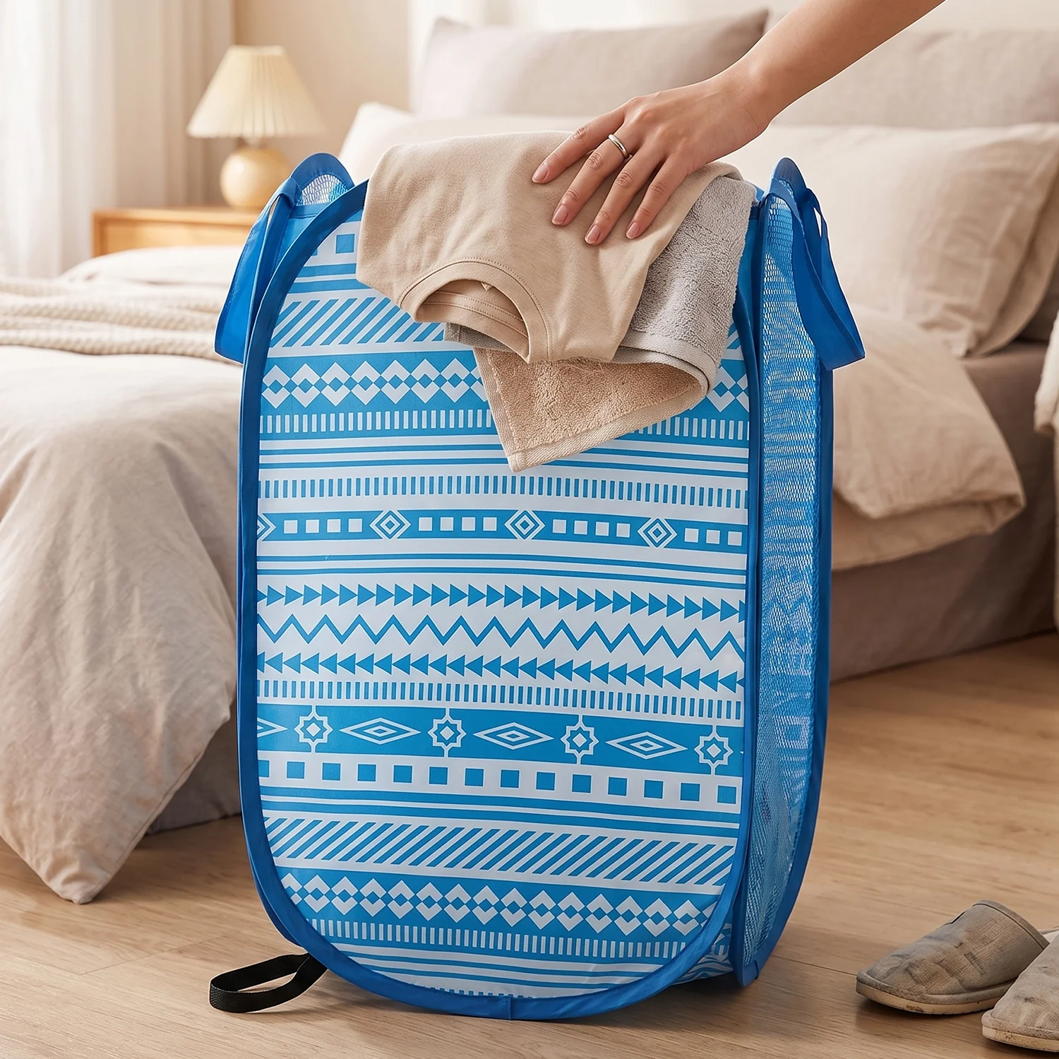 Foldable Laundry Basket Fabric Mesh Clothes Hamper Storage Bag (1 Pc,52x30x30cm) - Image 7