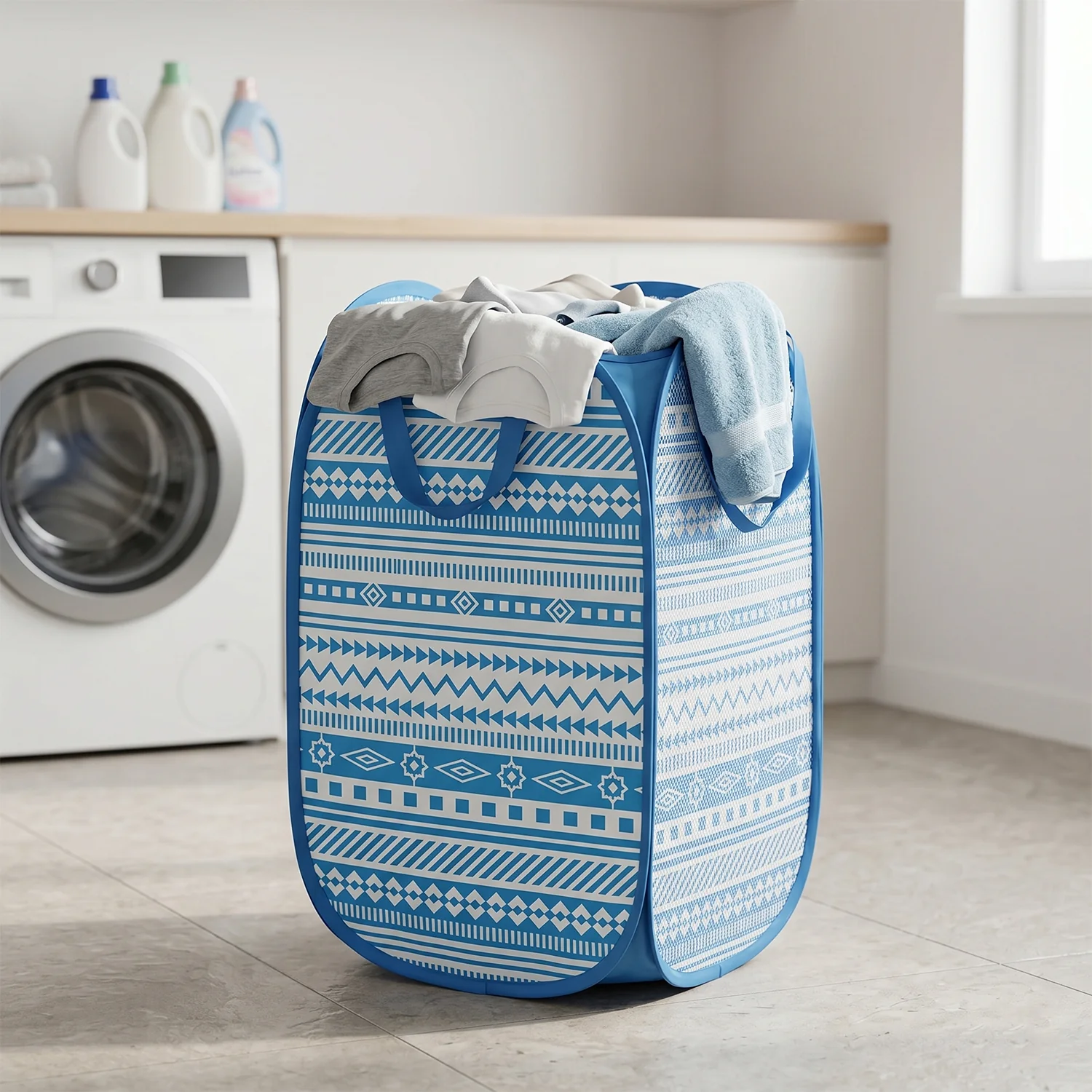 Foldable Laundry Basket Fabric Mesh Clothes Hamper Storage Bag (1 Pc,52x30x30cm) - Image 8