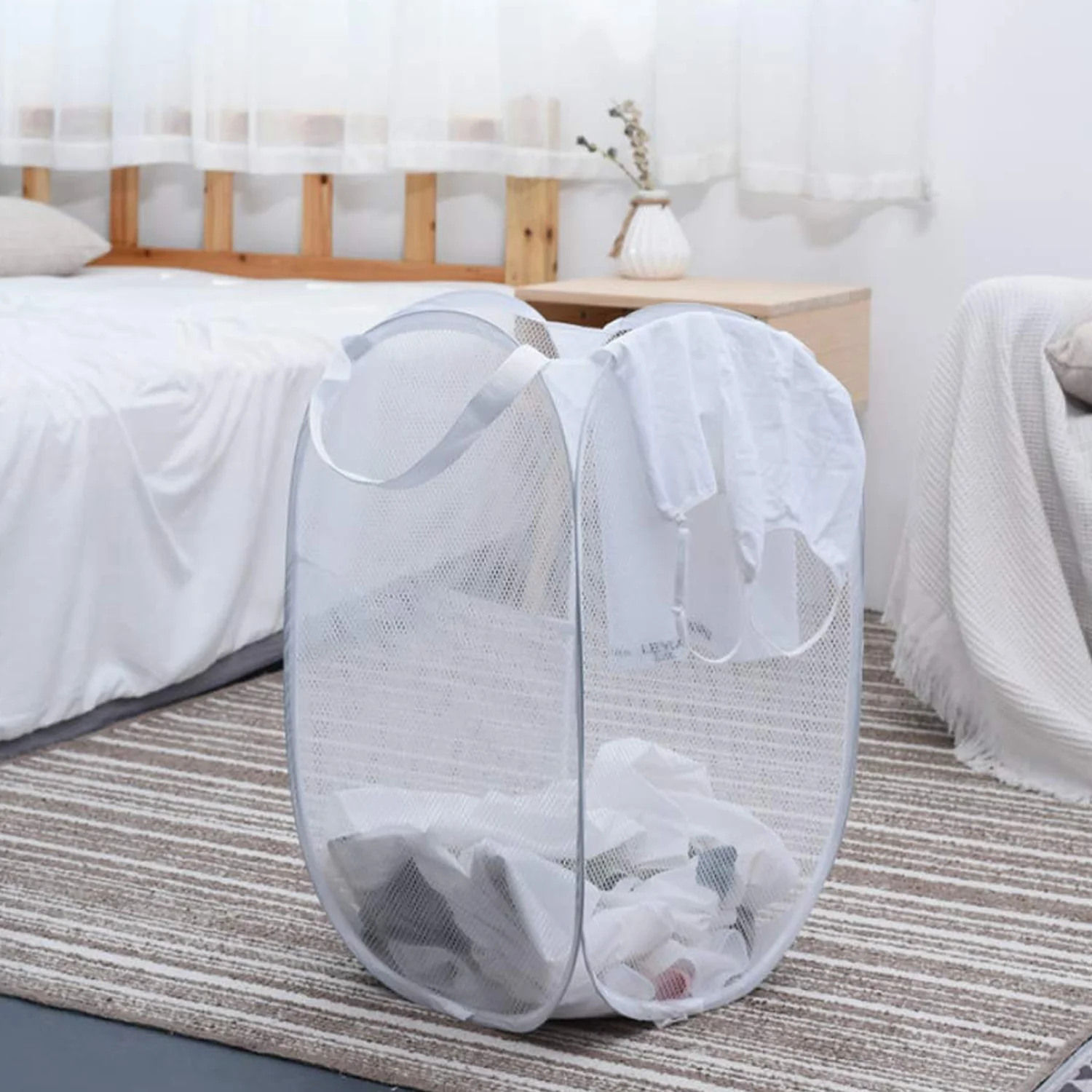 Foldable Laundry Basket Fabric Mesh Clothes Hamper Bag (1 Pc,33x33x54cm) - Image 5