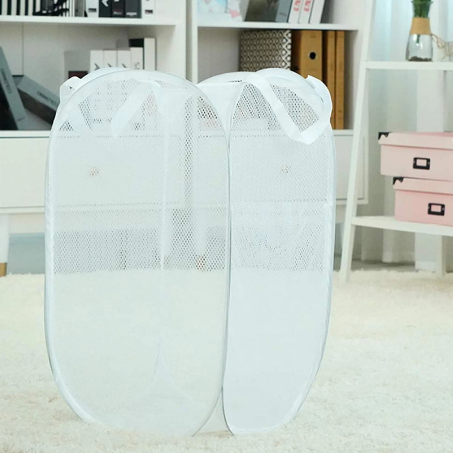 Foldable Laundry Basket Fabric Mesh Clothes Hamper Bag (1 Pc,33x33x54cm) - Image 8