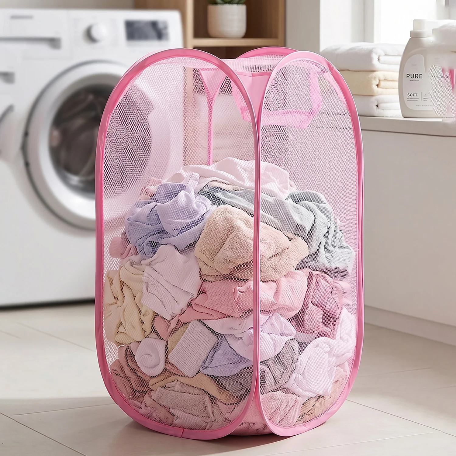 Foldable Mesh Laundry Basket Lightweight Clothes Hamper (1Pc, 32x32x58cm) - Image 3