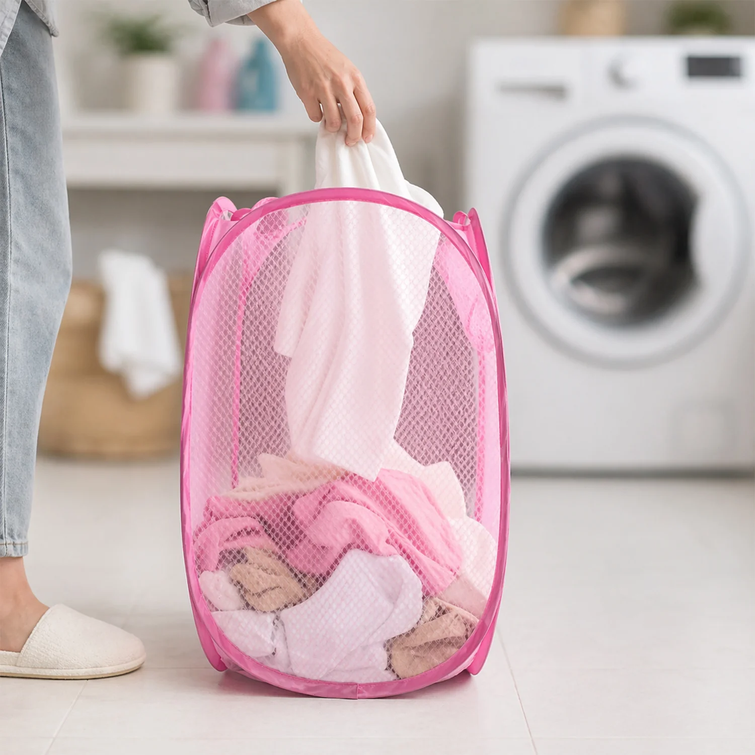 Foldable Mesh Laundry Basket Lightweight Clothes Hamper (1Pc, 32x32x58cm) - Image 5